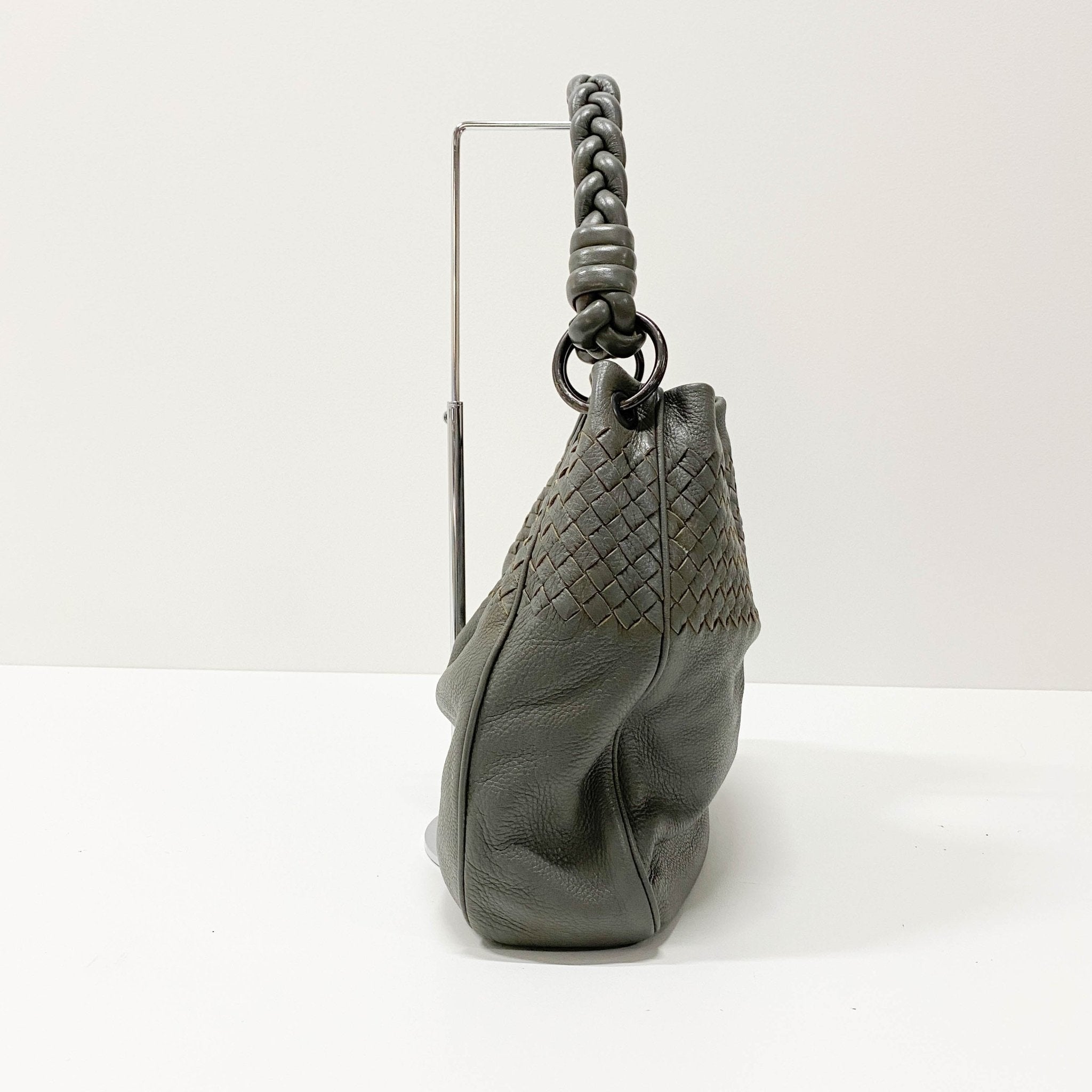 BOTTEGA VENETA Intrecciato Detail Grey Leather Shoulder Bag, in , Sold by HIVE PRELOVED - Shoulder Bags, ,