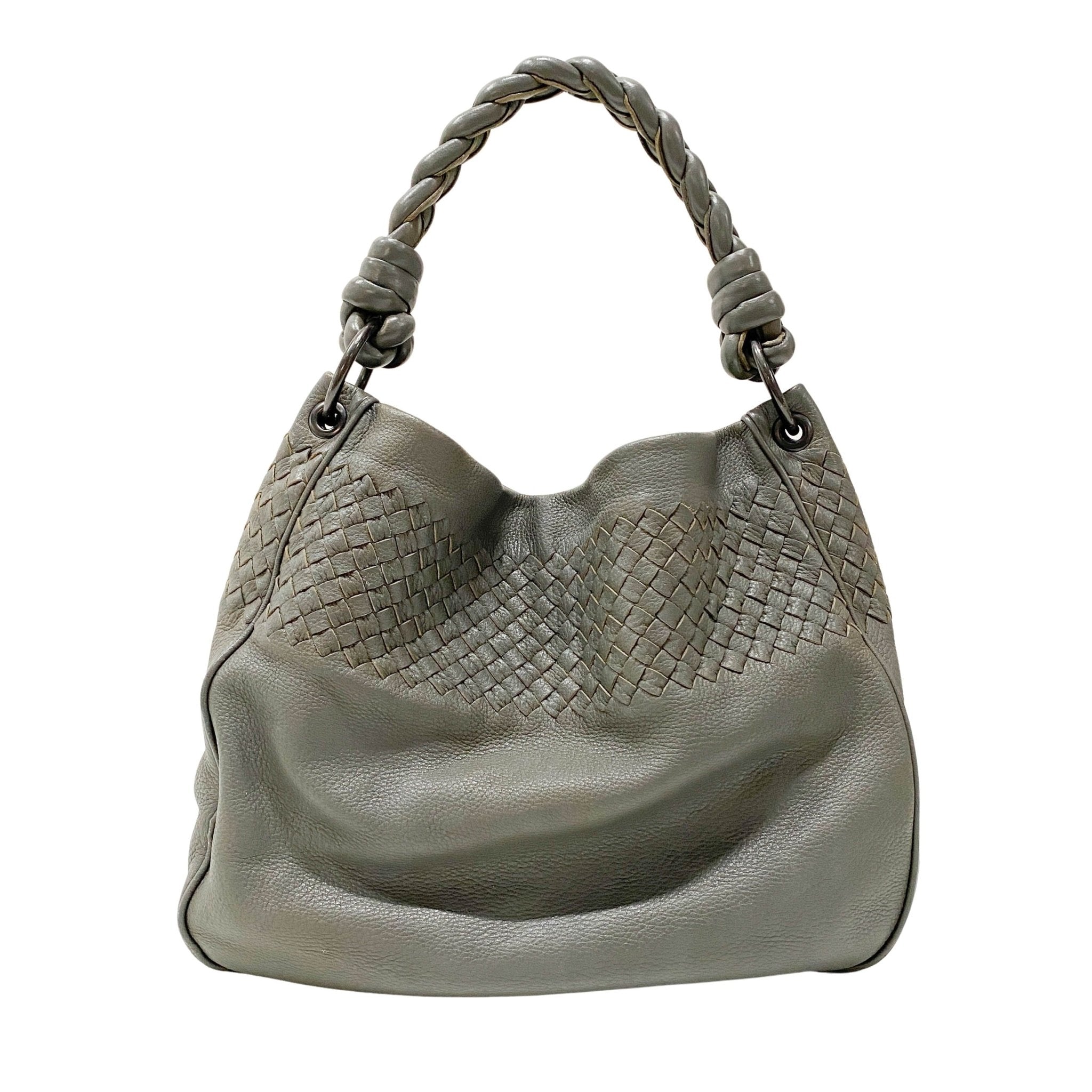 BOTTEGA VENETA Intrecciato Detail Grey Leather Shoulder Bag, in , Sold by HIVE PRELOVED - Shoulder Bags, ,