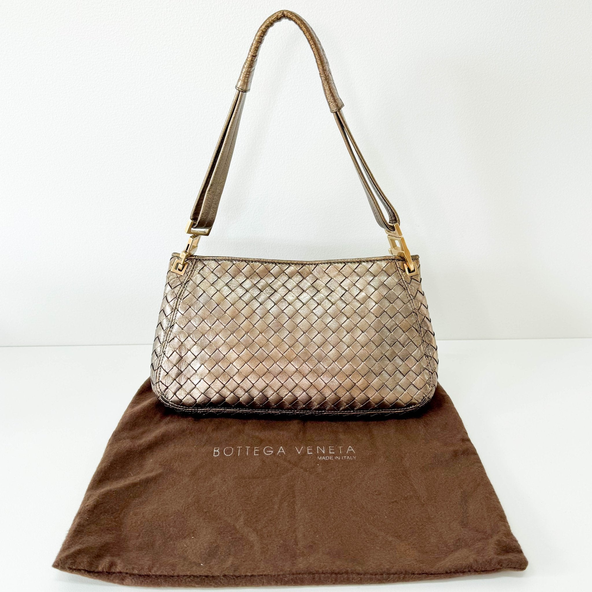 BOTTEGA VENETA Intrecciato Gold Leather Shoulder Bag, in , Sold by HIVE PRELOVED - Shoulder Bags, ,