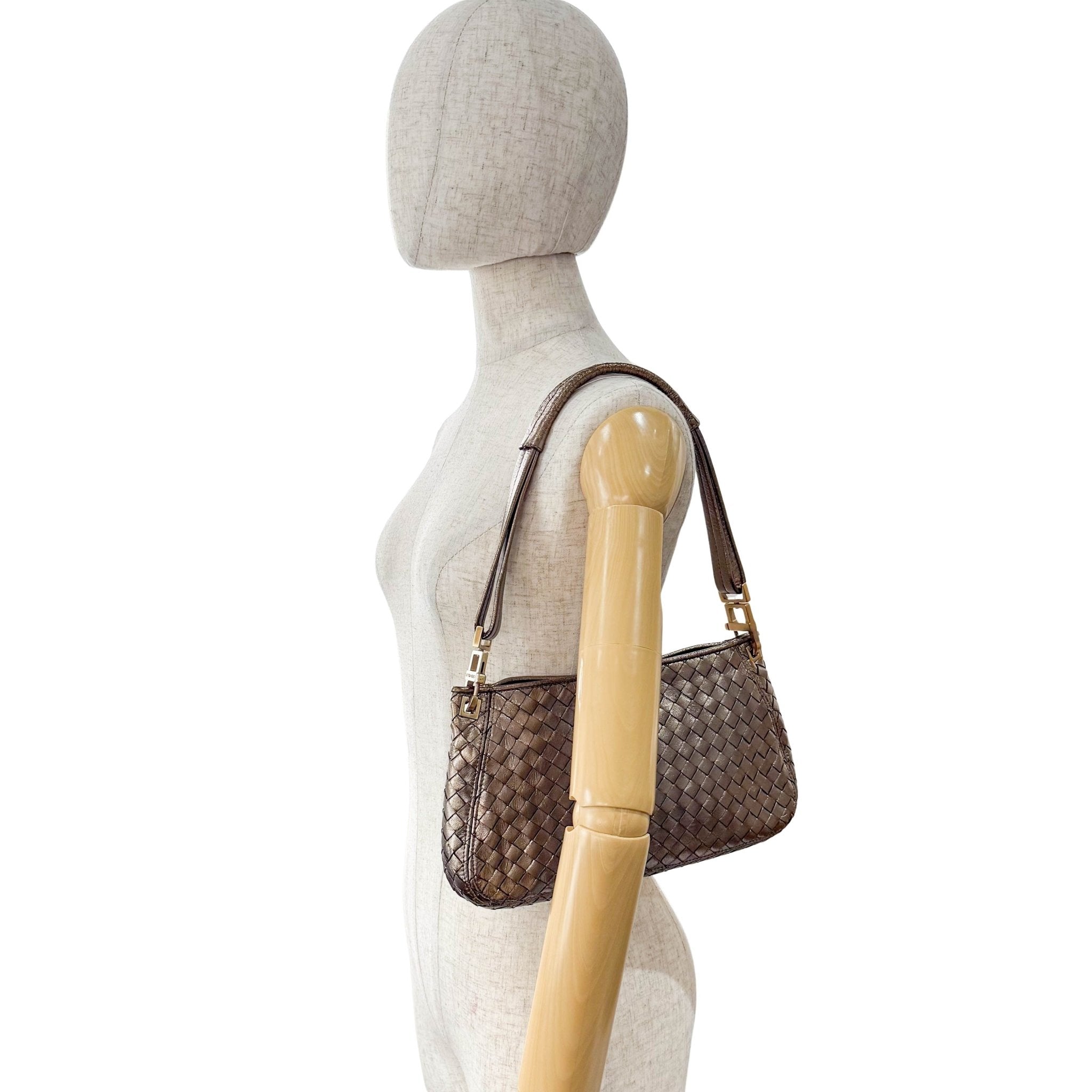 BOTTEGA VENETA Intrecciato Gold Leather Shoulder Bag, in , Sold by HIVE PRELOVED - Shoulder Bags, ,