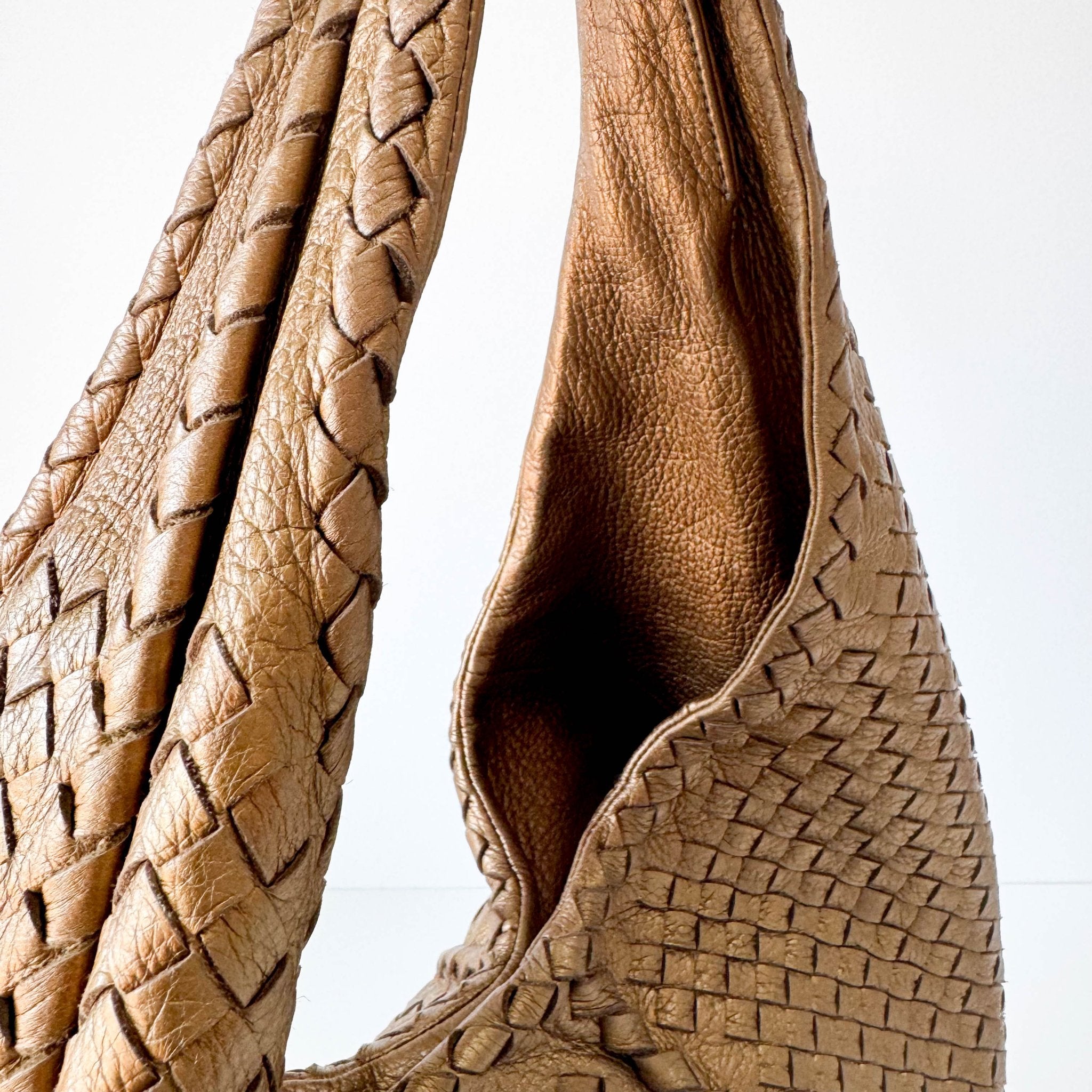 BOTTEGA VENETA Intrecciato Gold Leather Veneta Hobo Shoulder Bag, in , Sold by HIVE PRELOVED - Shoulder Bags, ,