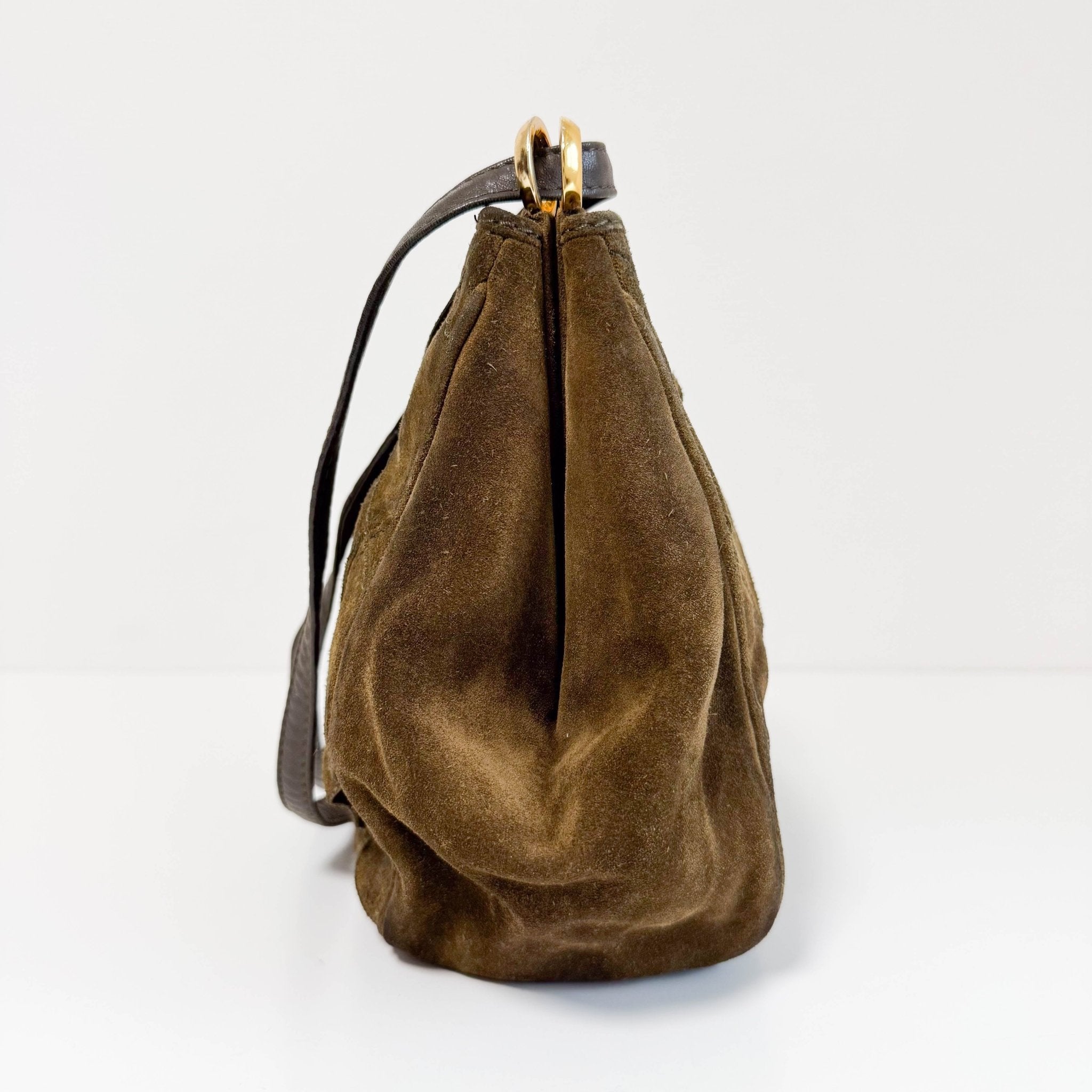 BOTTEGA VENETA Intrecciato Kahki Brown Suede Shoulder Bag, in , Sold by HIVE PRELOVED - Shoulder Bags, ,