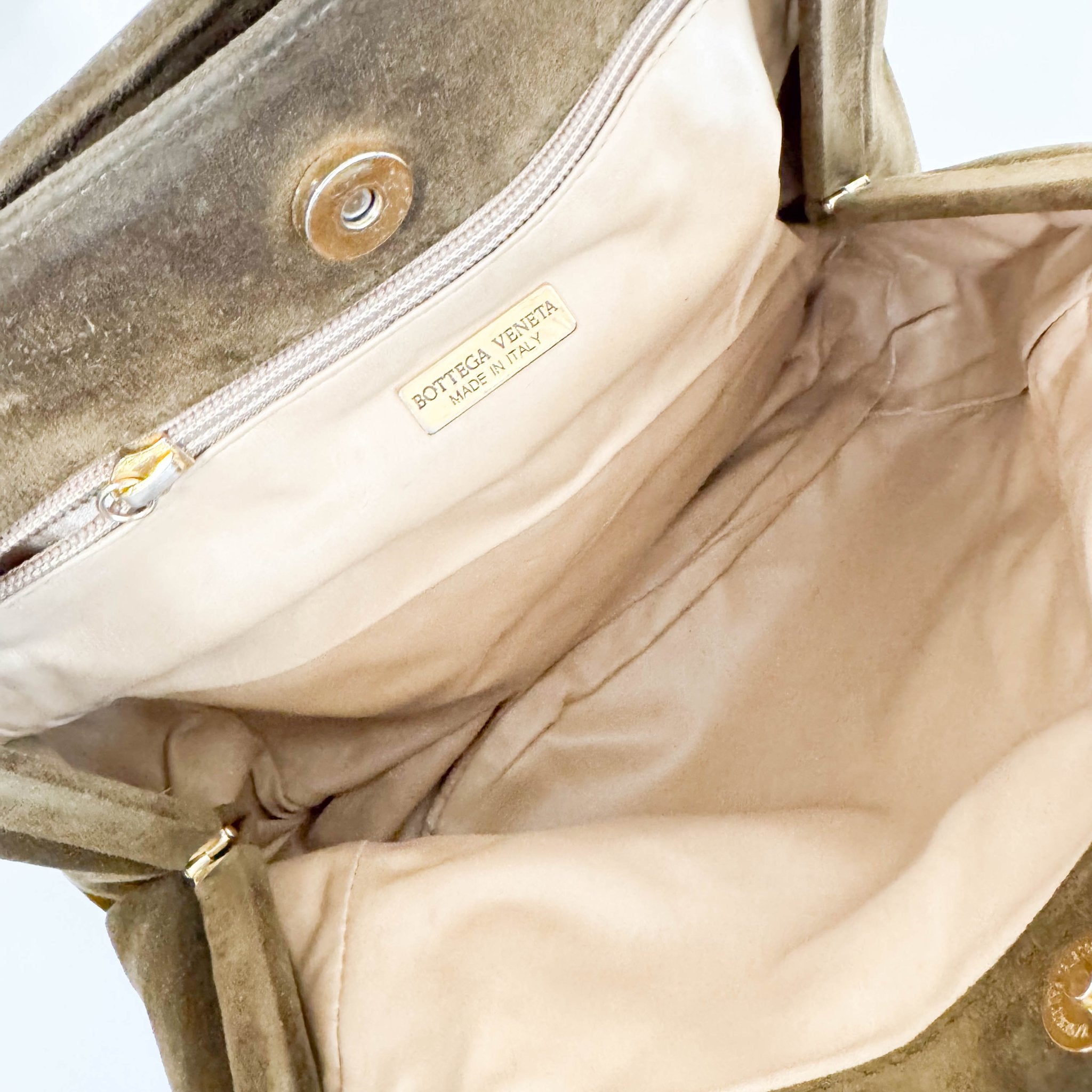 BOTTEGA VENETA Intrecciato Kahki Brown Suede Shoulder Bag, in , Sold by HIVE PRELOVED - Shoulder Bags, ,