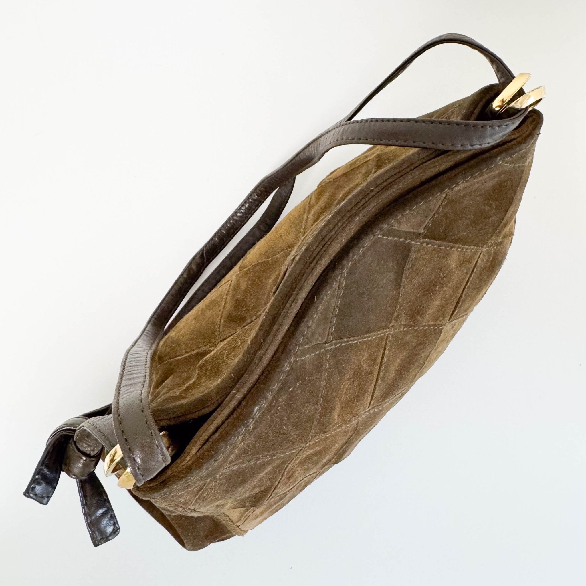 BOTTEGA VENETA Intrecciato Kahki Brown Suede Shoulder Bag, in , Sold by HIVE PRELOVED - Shoulder Bags, ,