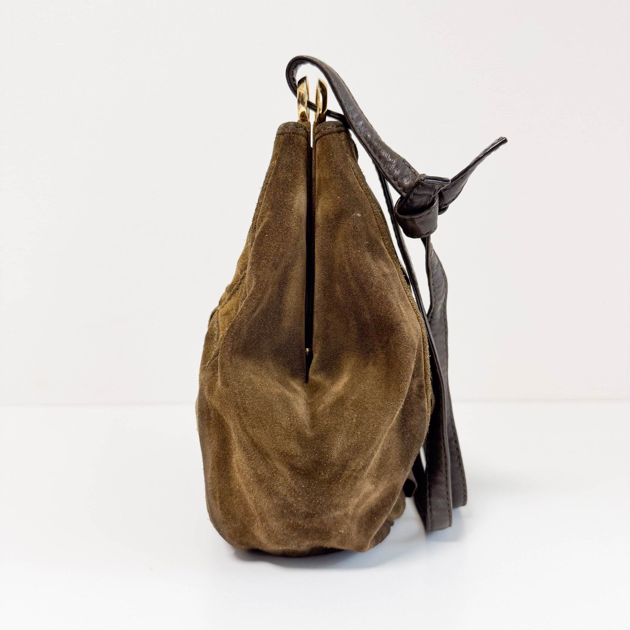 BOTTEGA VENETA Intrecciato Kahki Brown Suede Shoulder Bag, in , Sold by HIVE PRELOVED - Shoulder Bags, ,