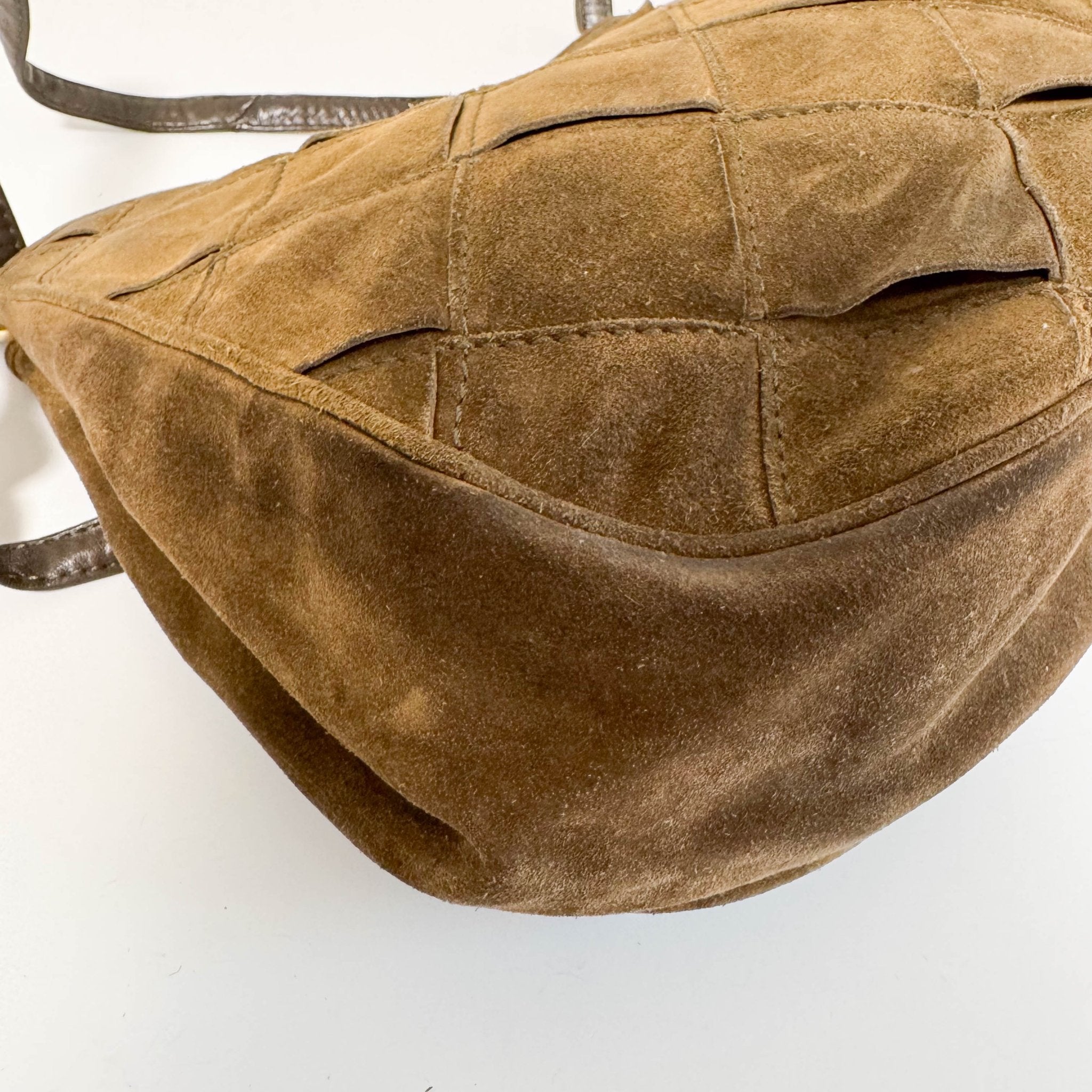 BOTTEGA VENETA Intrecciato Kahki Brown Suede Shoulder Bag, in , Sold by HIVE PRELOVED - Shoulder Bags, ,