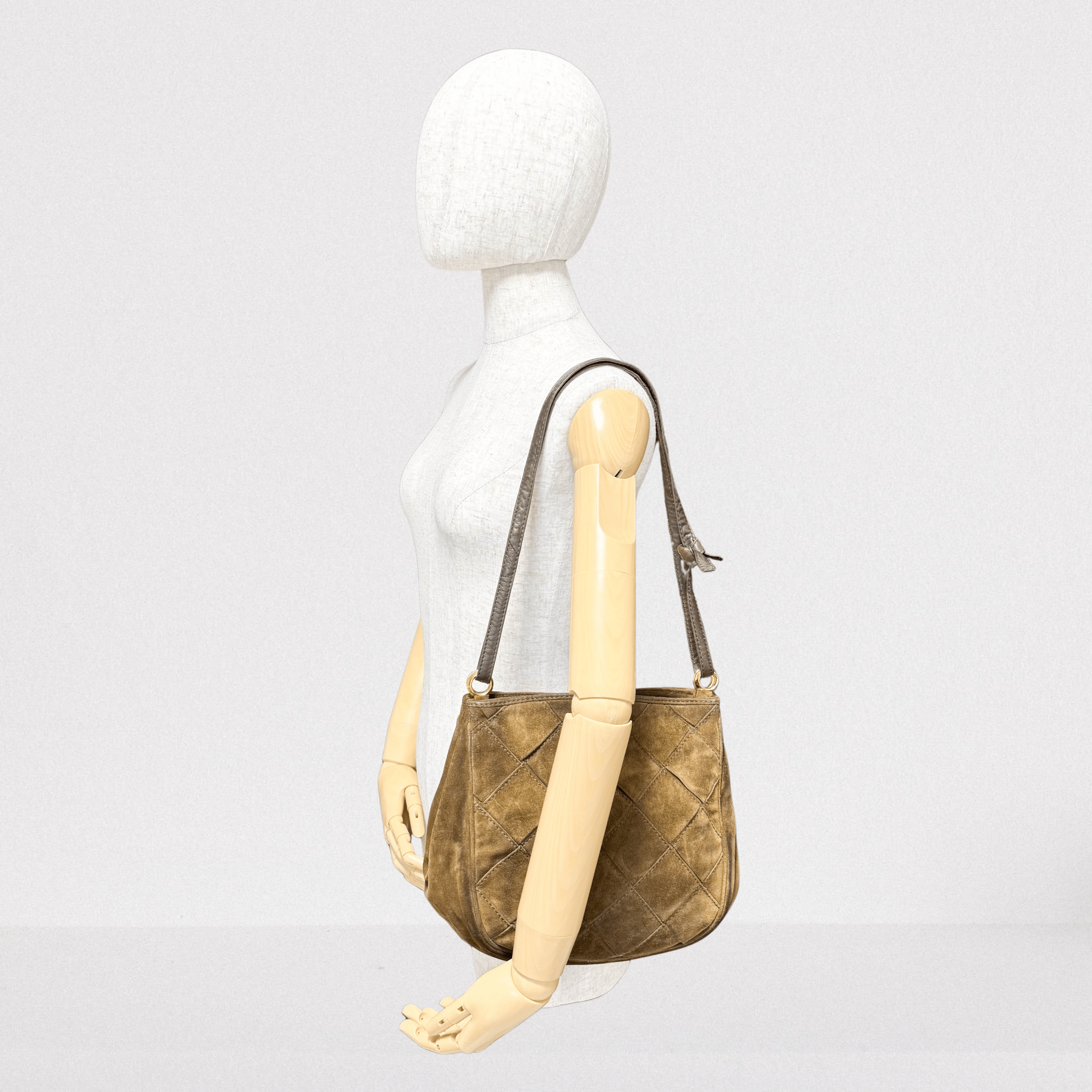 BOTTEGA VENETA Intrecciato Kahki Brown Suede Shoulder Bag, in , Sold by HIVE PRELOVED - Shoulder Bags, ,