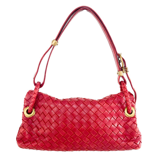 BOTTEGA VENETA Intrecciato Leather Shoulder Bag, Leather (unspecified) in Red, Sold by HIVE PRELOVED - Shoulder Bags, ,