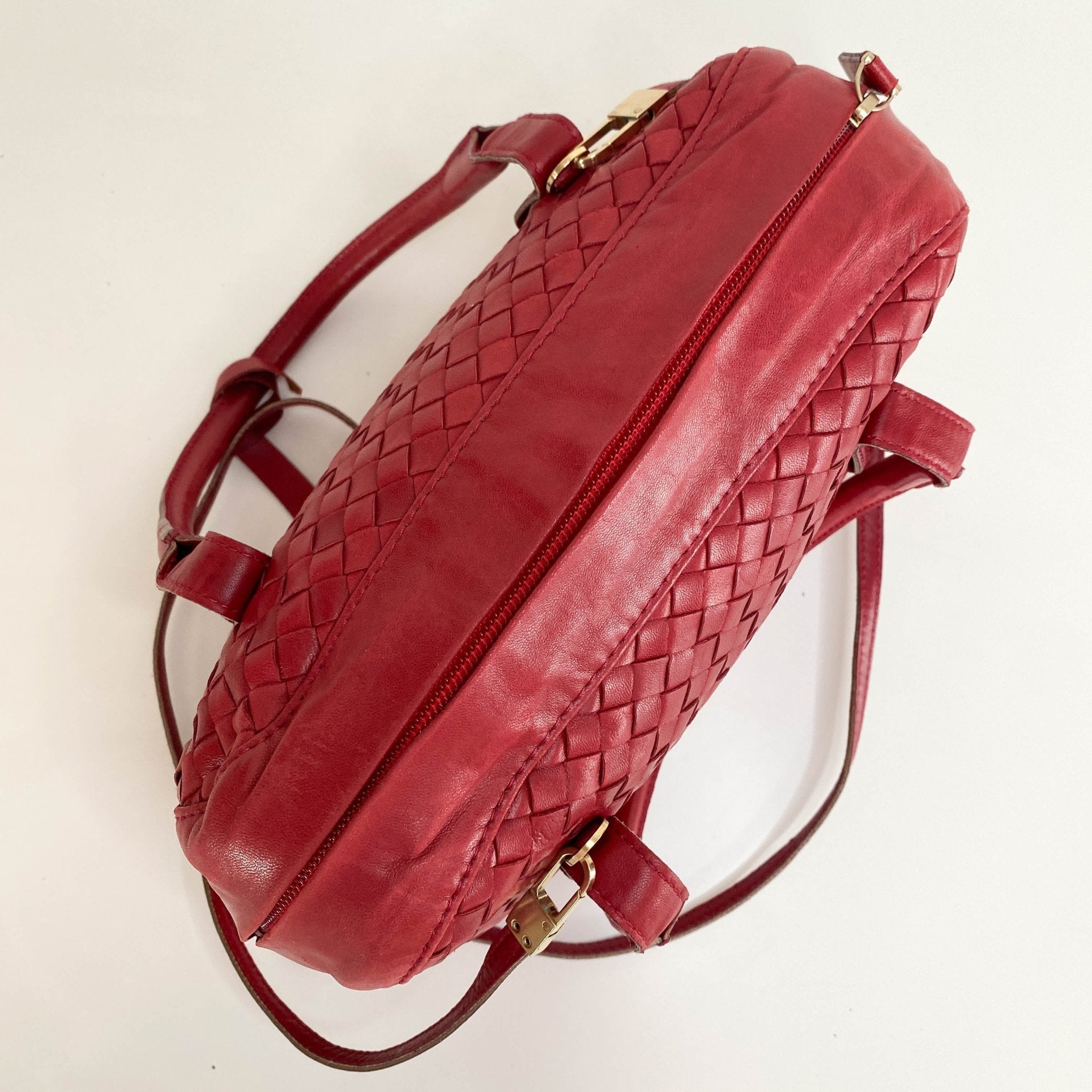 BOTTEGA VENETA Intrecciato Red Leather Mini Boston Crossbody Bag, in , Sold by HIVE PRELOVED - Handle Bags, Shoulder Bags,