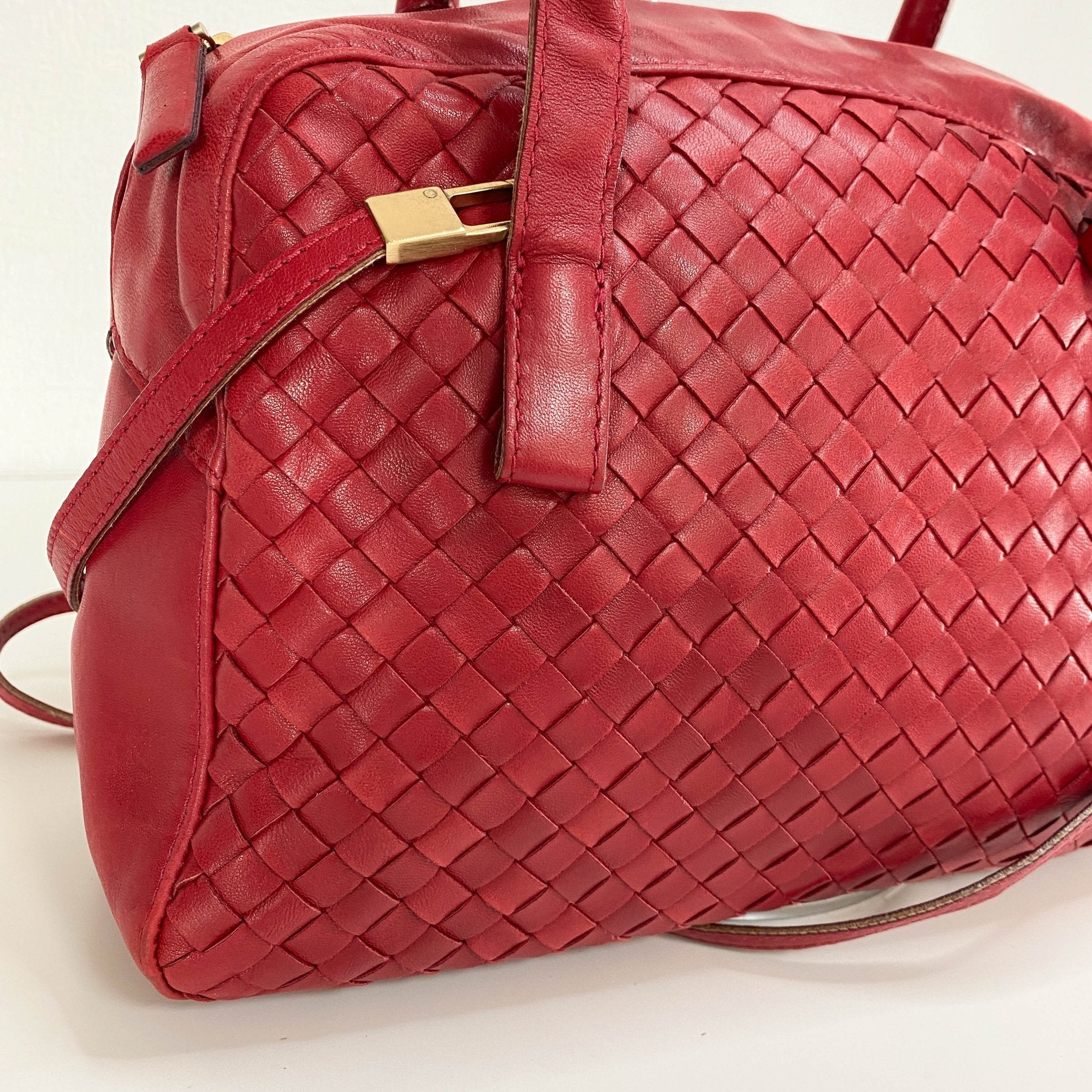 BOTTEGA VENETA Intrecciato Red Leather Mini Boston Crossbody Bag, in , Sold by HIVE PRELOVED - Handle Bags, Shoulder Bags,