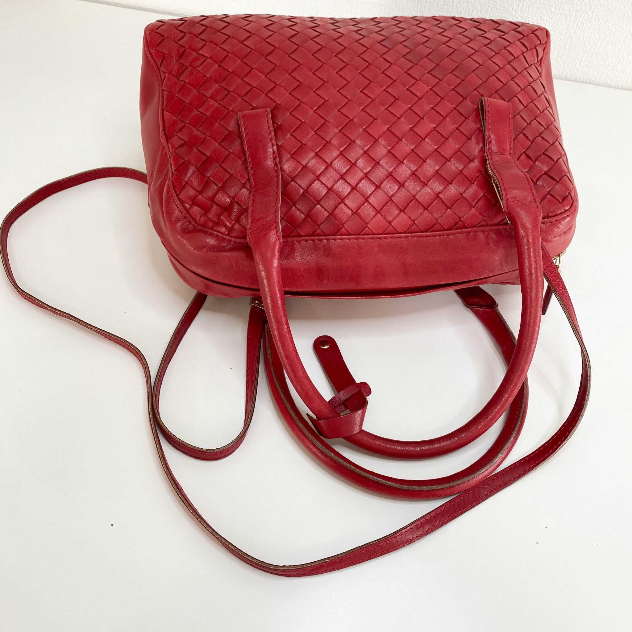 BOTTEGA VENETA Intrecciato Red Leather Mini Boston Crossbody Bag, in , Sold by HIVE PRELOVED - Handle Bags, Shoulder Bags,
