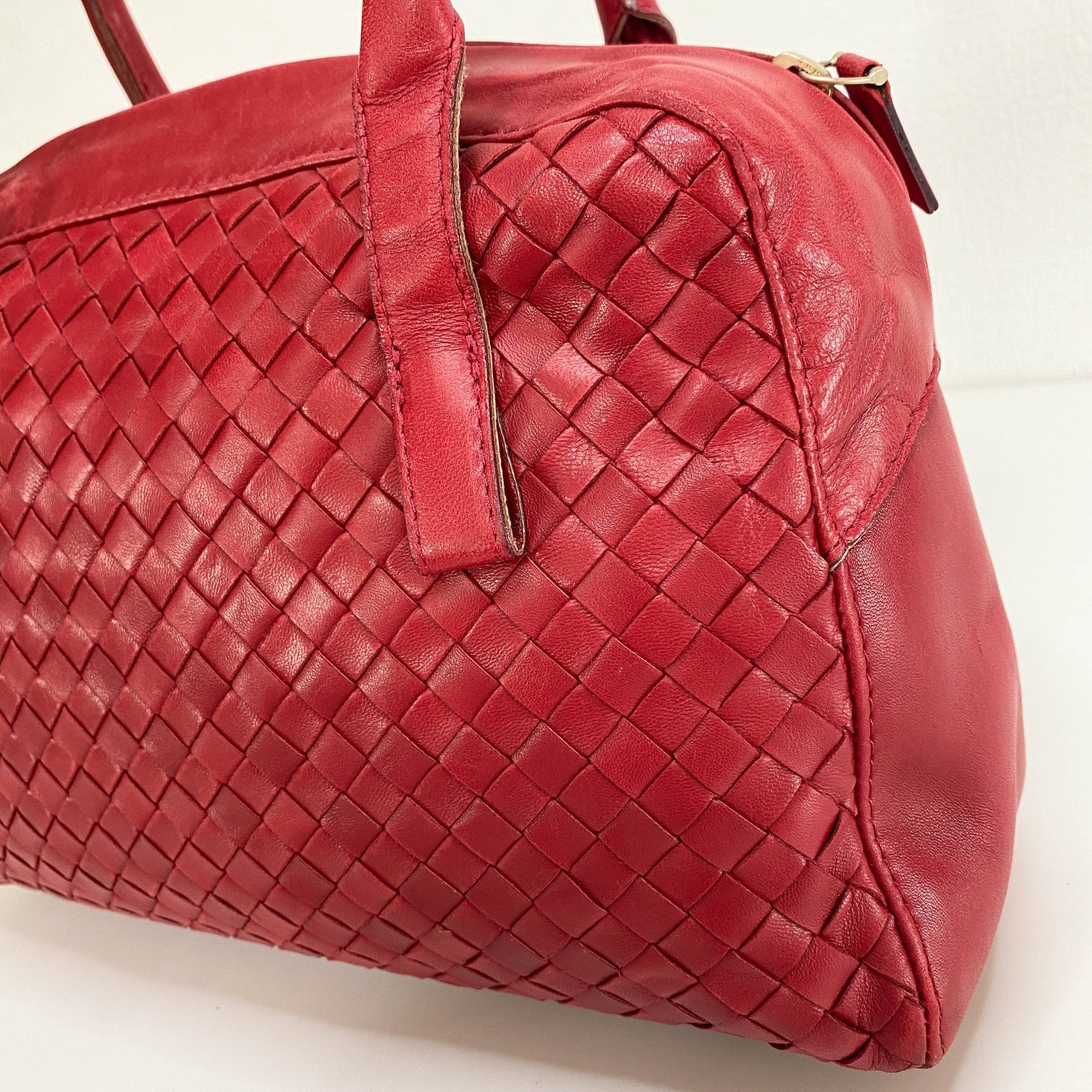 BOTTEGA VENETA Intrecciato Red Leather Mini Boston Crossbody Bag, in , Sold by HIVE PRELOVED - Handle Bags, Shoulder Bags,
