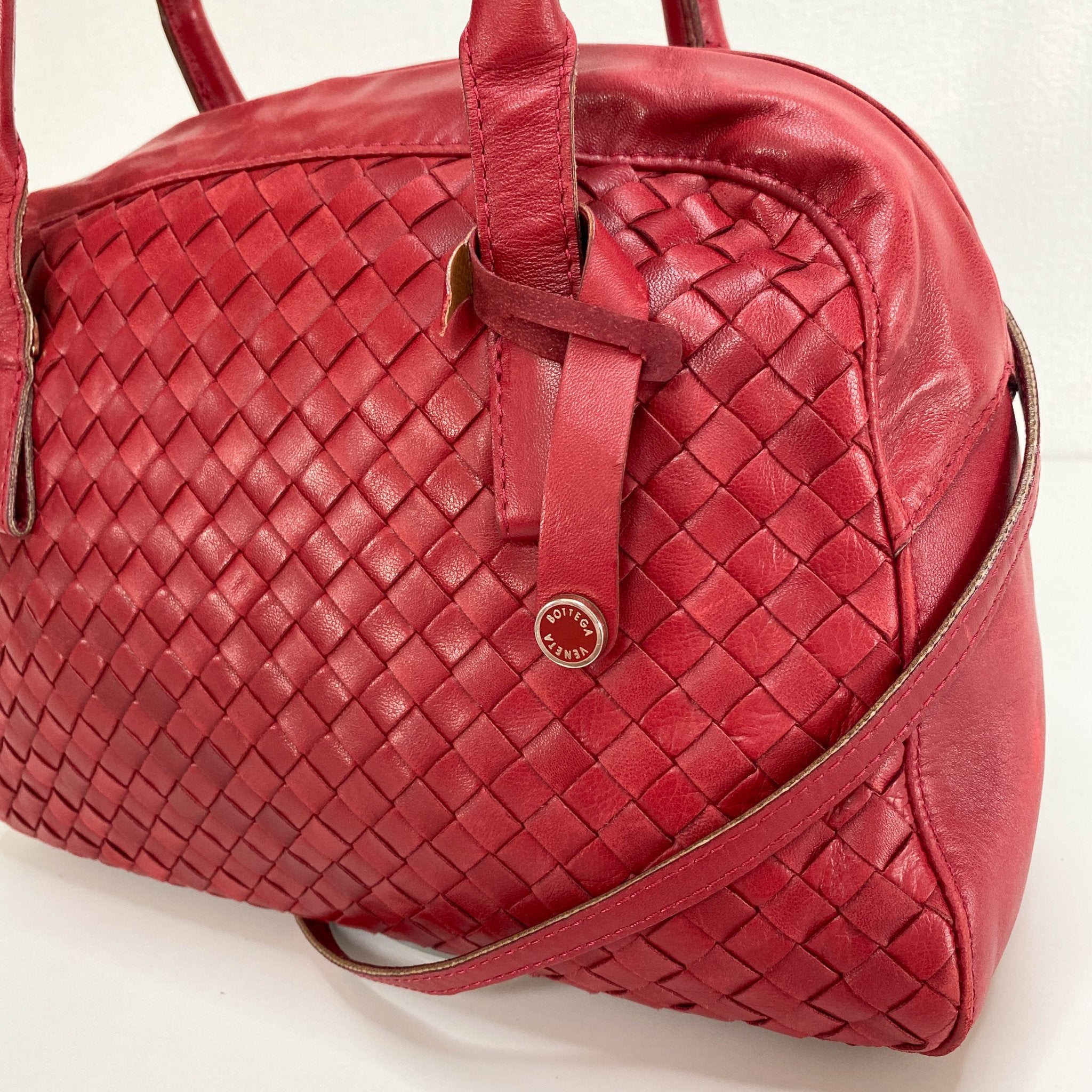 BOTTEGA VENETA Intrecciato Red Leather Mini Boston Crossbody Bag, in , Sold by HIVE PRELOVED - Handle Bags, Shoulder Bags,