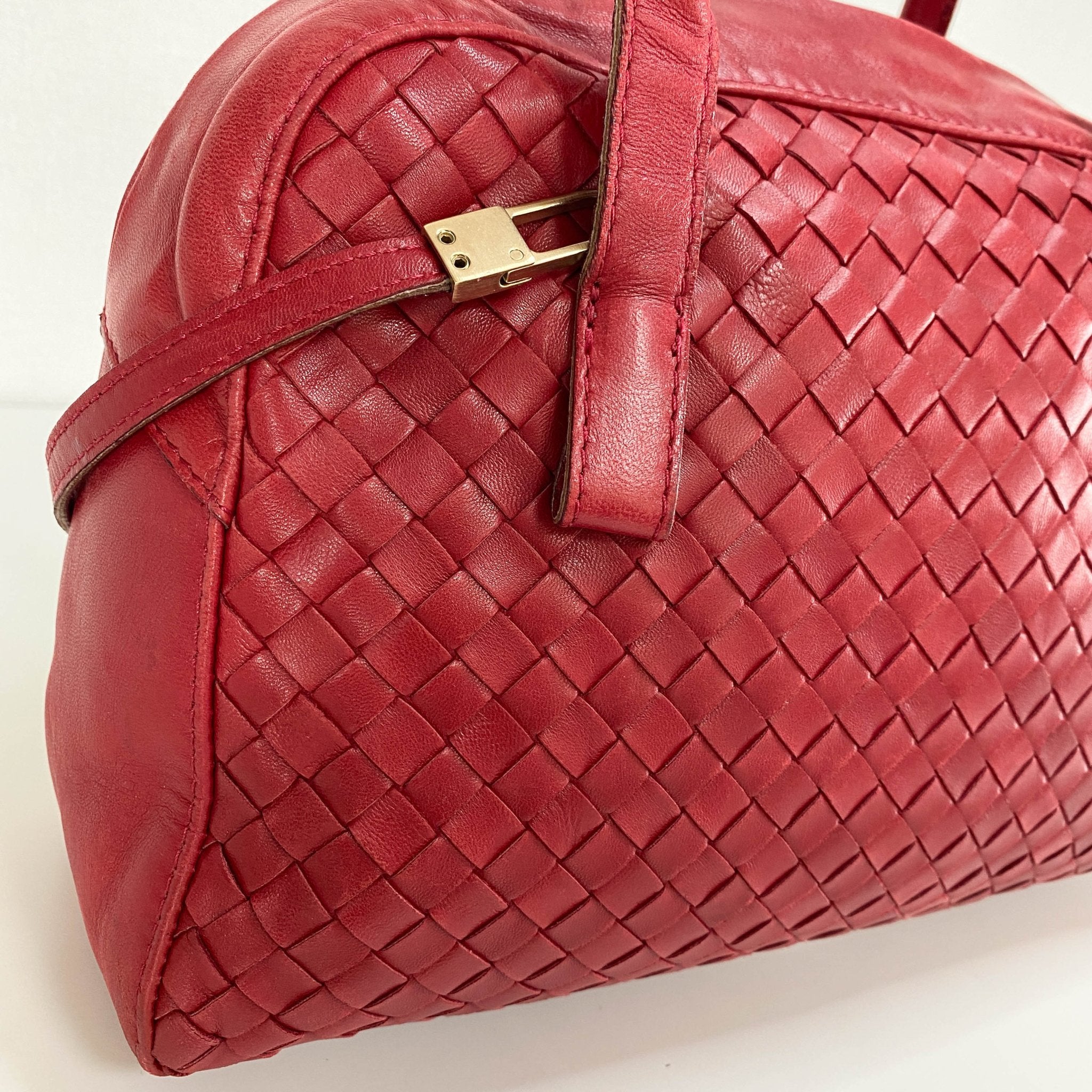 BOTTEGA VENETA Intrecciato Red Leather Mini Boston Crossbody Bag, in , Sold by HIVE PRELOVED - Handle Bags, Shoulder Bags,