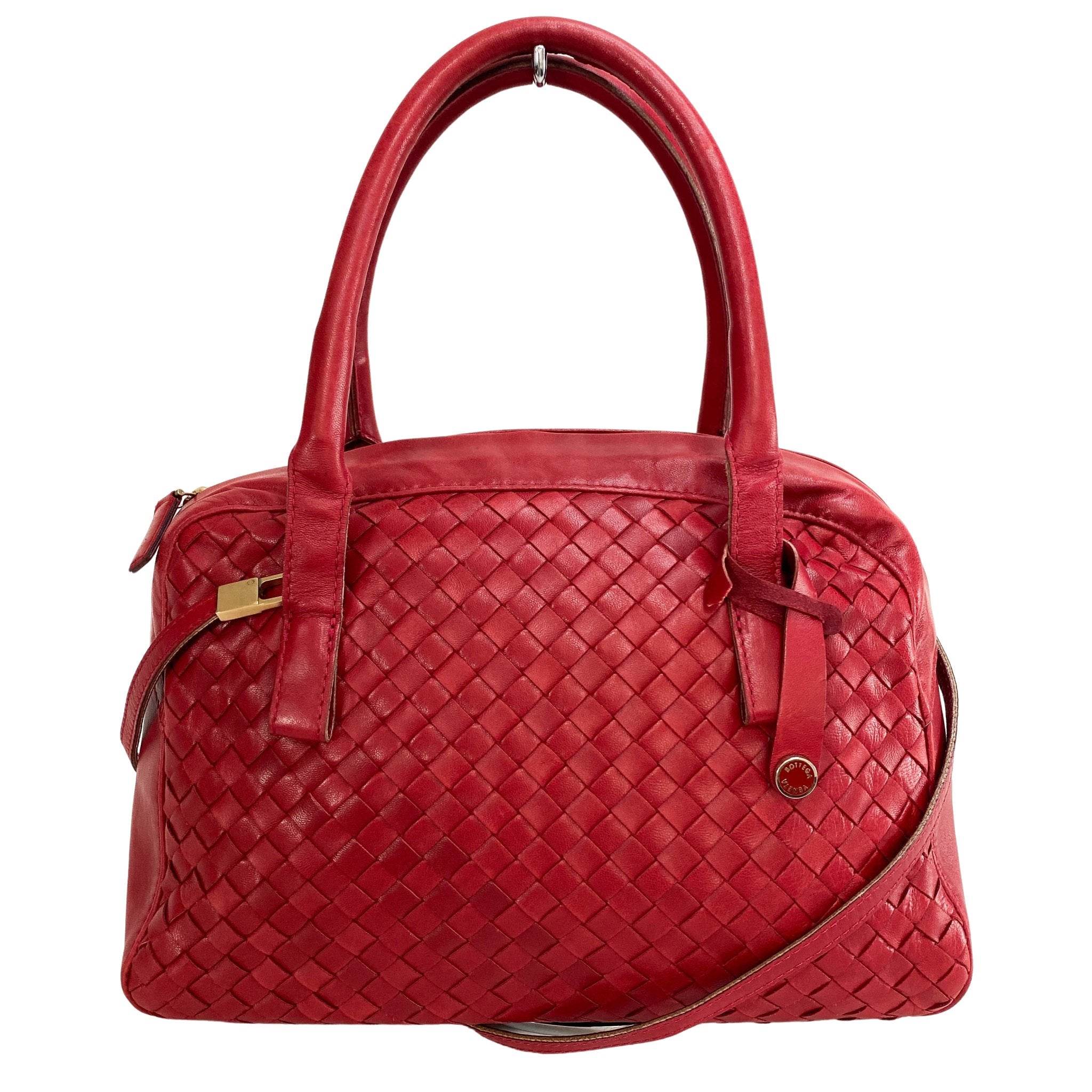 BOTTEGA VENETA Intrecciato Red Leather Mini Boston Crossbody Bag, in , Sold by HIVE PRELOVED - Handle Bags, Shoulder Bags,