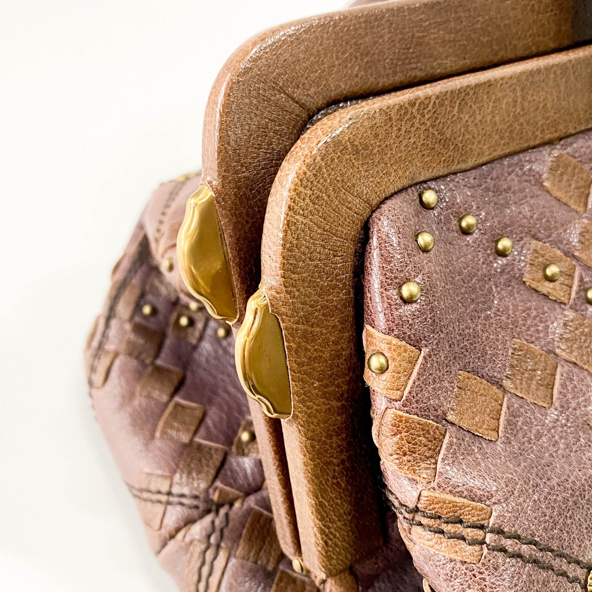 BOTTEGA VENETA Intrecciato & Studs Brown Leather Handle Bag, in , Sold by HIVE PRELOVED - Handle Bags, ,