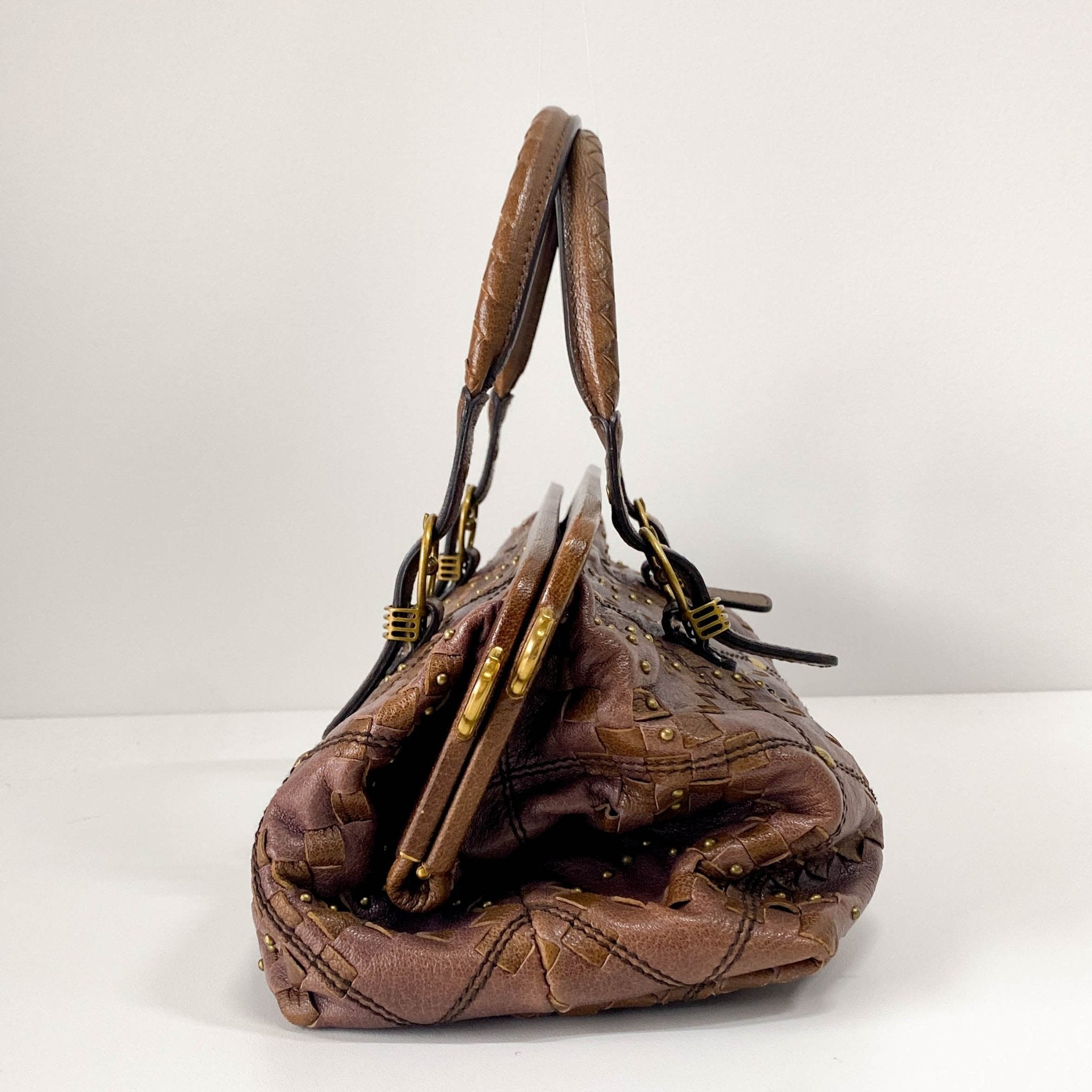 BOTTEGA VENETA Intrecciato & Studs Brown Leather Handle Bag, in , Sold by HIVE PRELOVED - Handle Bags, ,