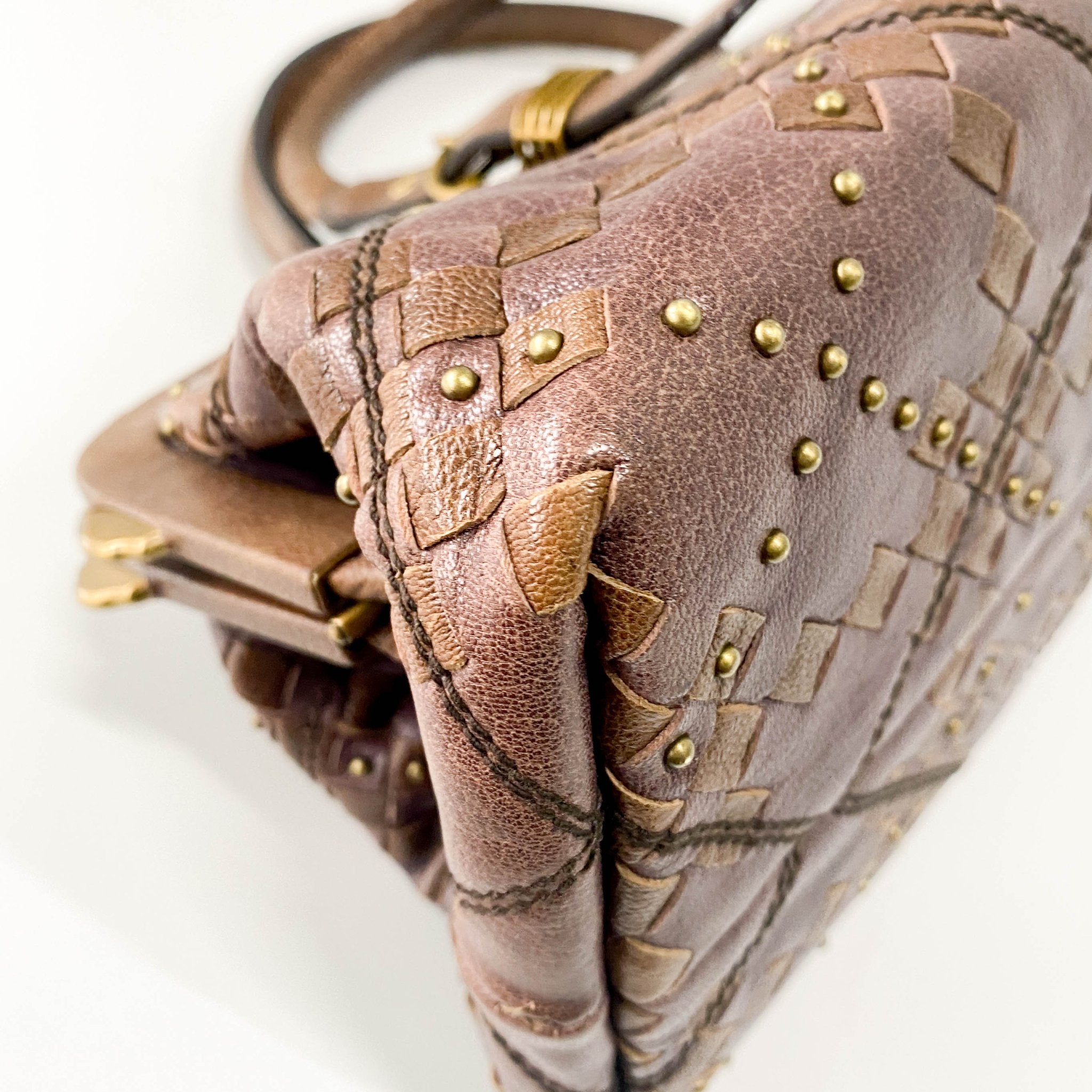 BOTTEGA VENETA Intrecciato & Studs Brown Leather Handle Bag, in , Sold by HIVE PRELOVED - Handle Bags, ,