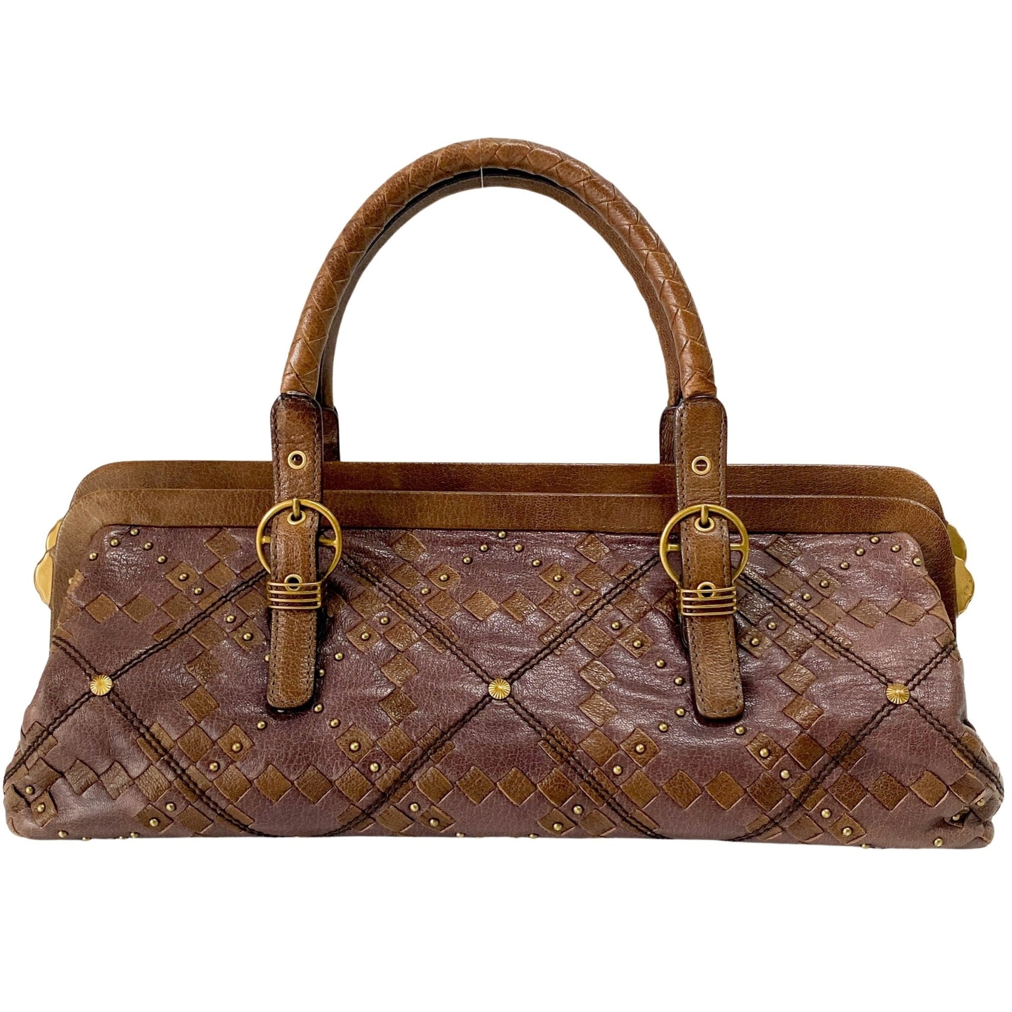 BOTTEGA VENETA Intrecciato & Studs Brown Leather Handle Bag, in , Sold by HIVE PRELOVED - Handle Bags, ,