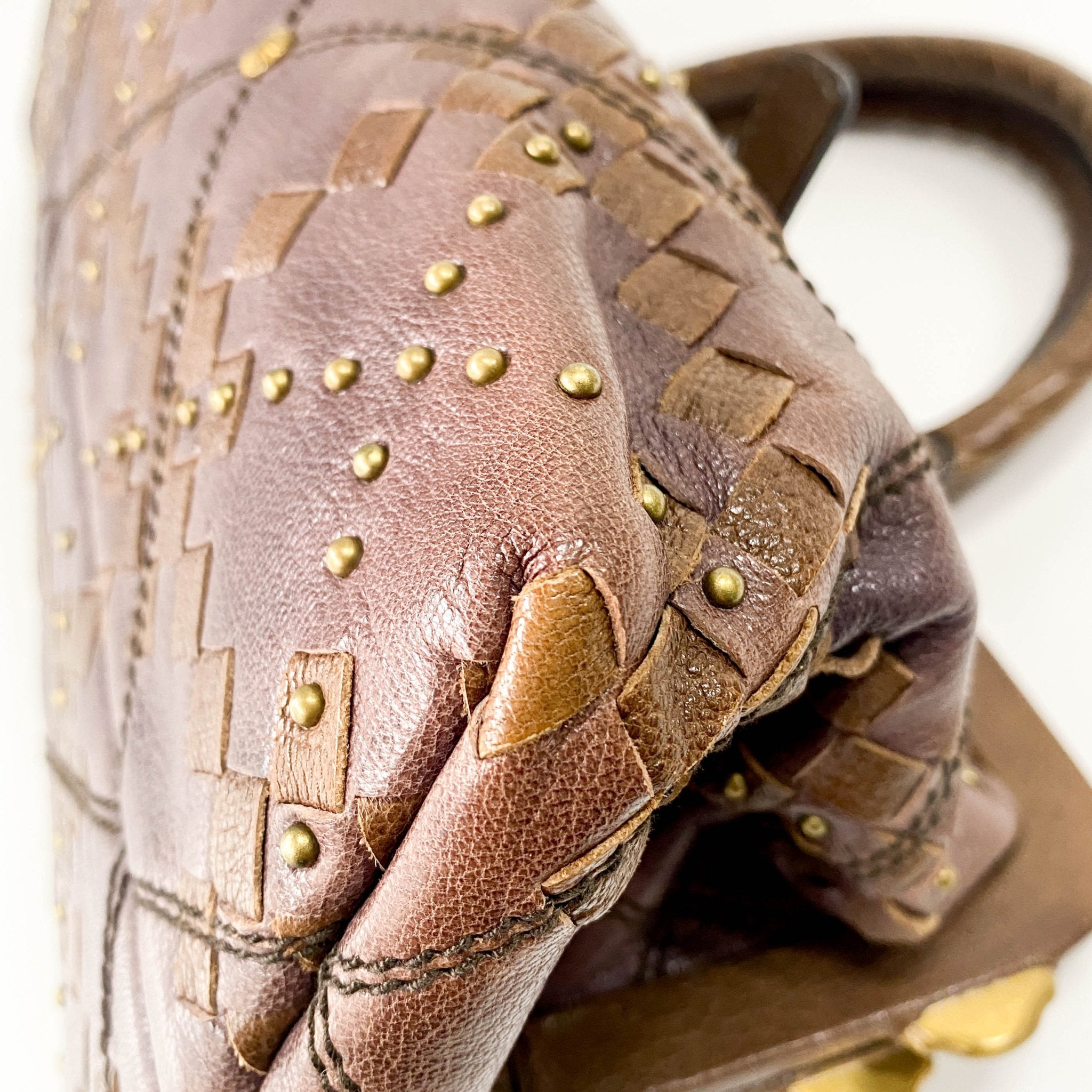 BOTTEGA VENETA Intrecciato & Studs Brown Leather Handle Bag, in , Sold by HIVE PRELOVED - Handle Bags, ,