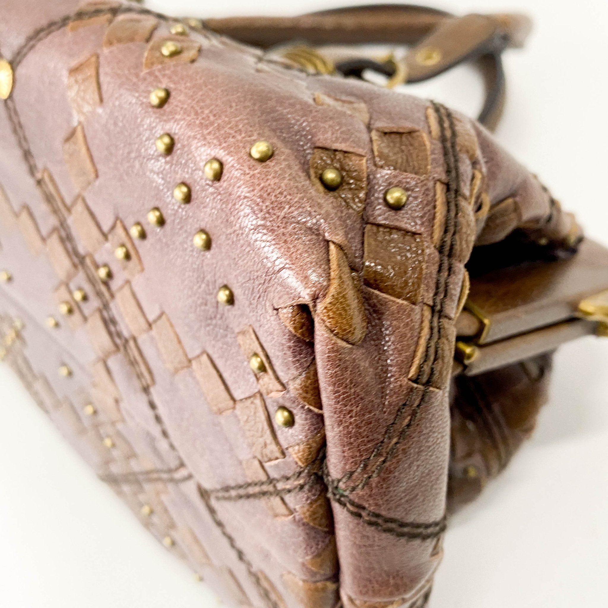 BOTTEGA VENETA Intrecciato & Studs Brown Leather Handle Bag, in , Sold by HIVE PRELOVED - Handle Bags, ,