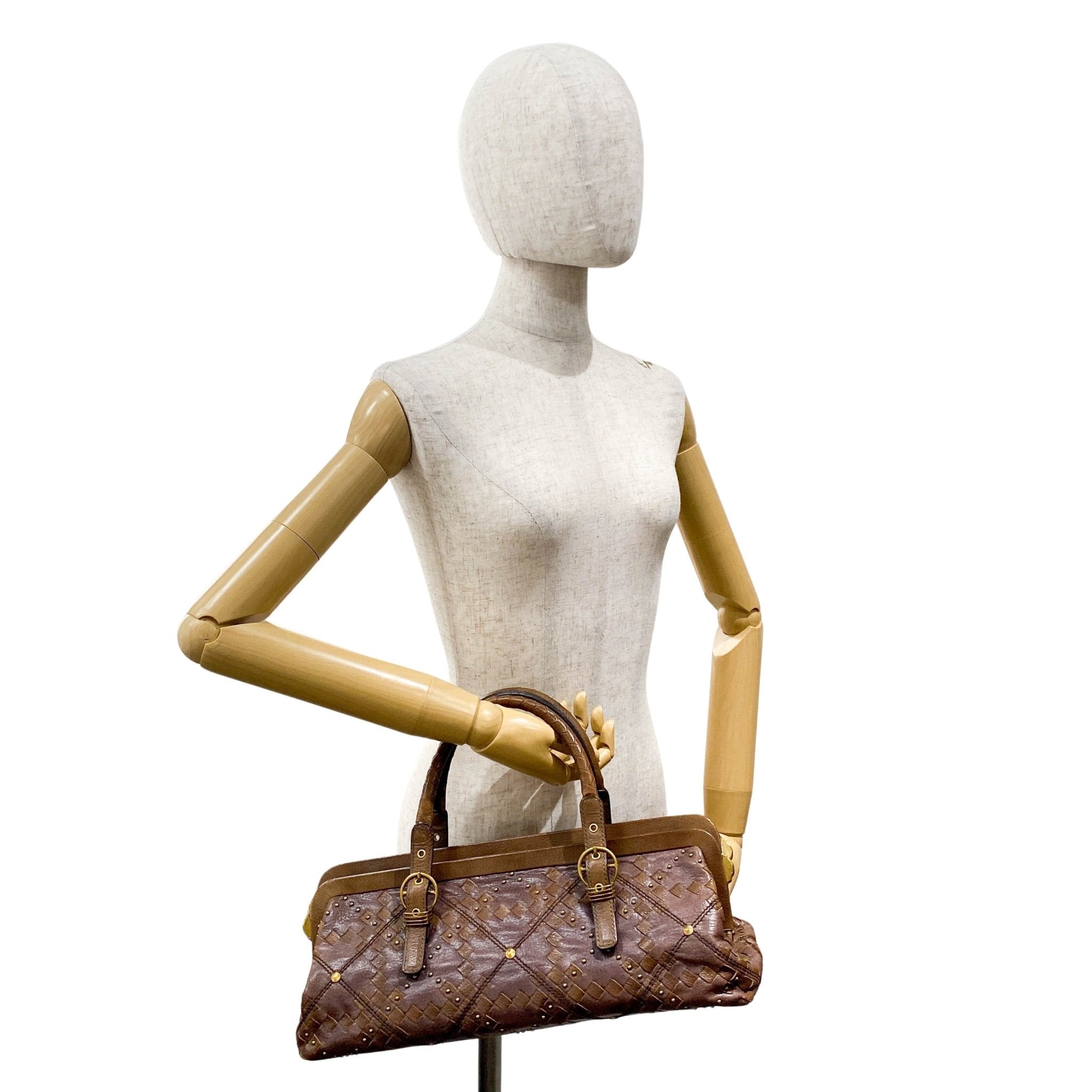 BOTTEGA VENETA Intrecciato & Studs Brown Leather Handle Bag, in , Sold by HIVE PRELOVED - Handle Bags, ,