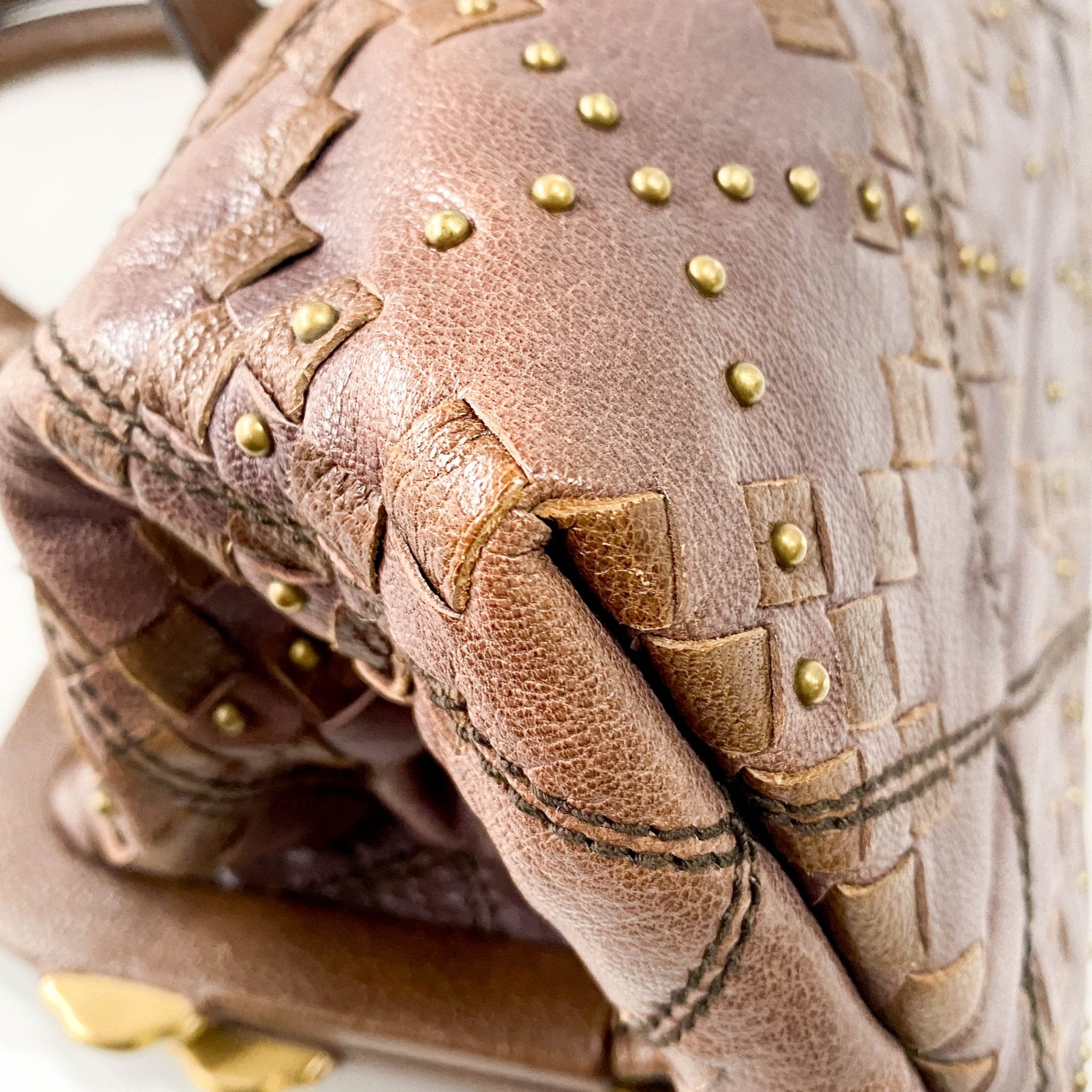 BOTTEGA VENETA Intrecciato & Studs Brown Leather Handle Bag, in , Sold by HIVE PRELOVED - Handle Bags, ,