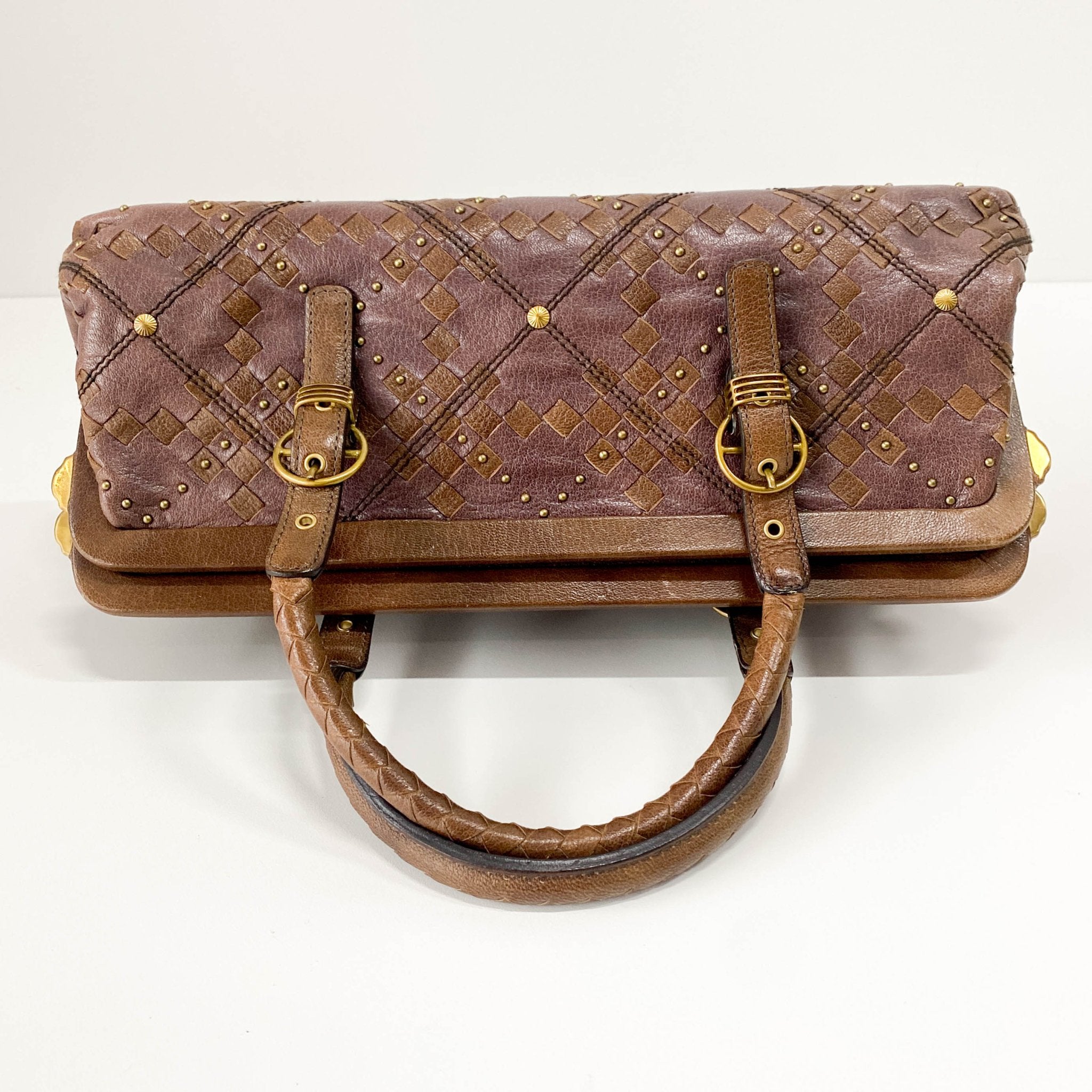 BOTTEGA VENETA Intrecciato & Studs Brown Leather Handle Bag, in , Sold by HIVE PRELOVED - Handle Bags, ,