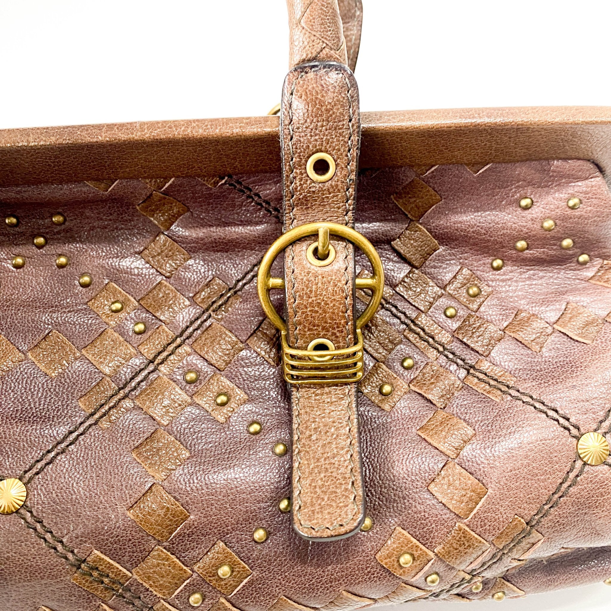 BOTTEGA VENETA Intrecciato & Studs Brown Leather Handle Bag, in , Sold by HIVE PRELOVED - Handle Bags, ,