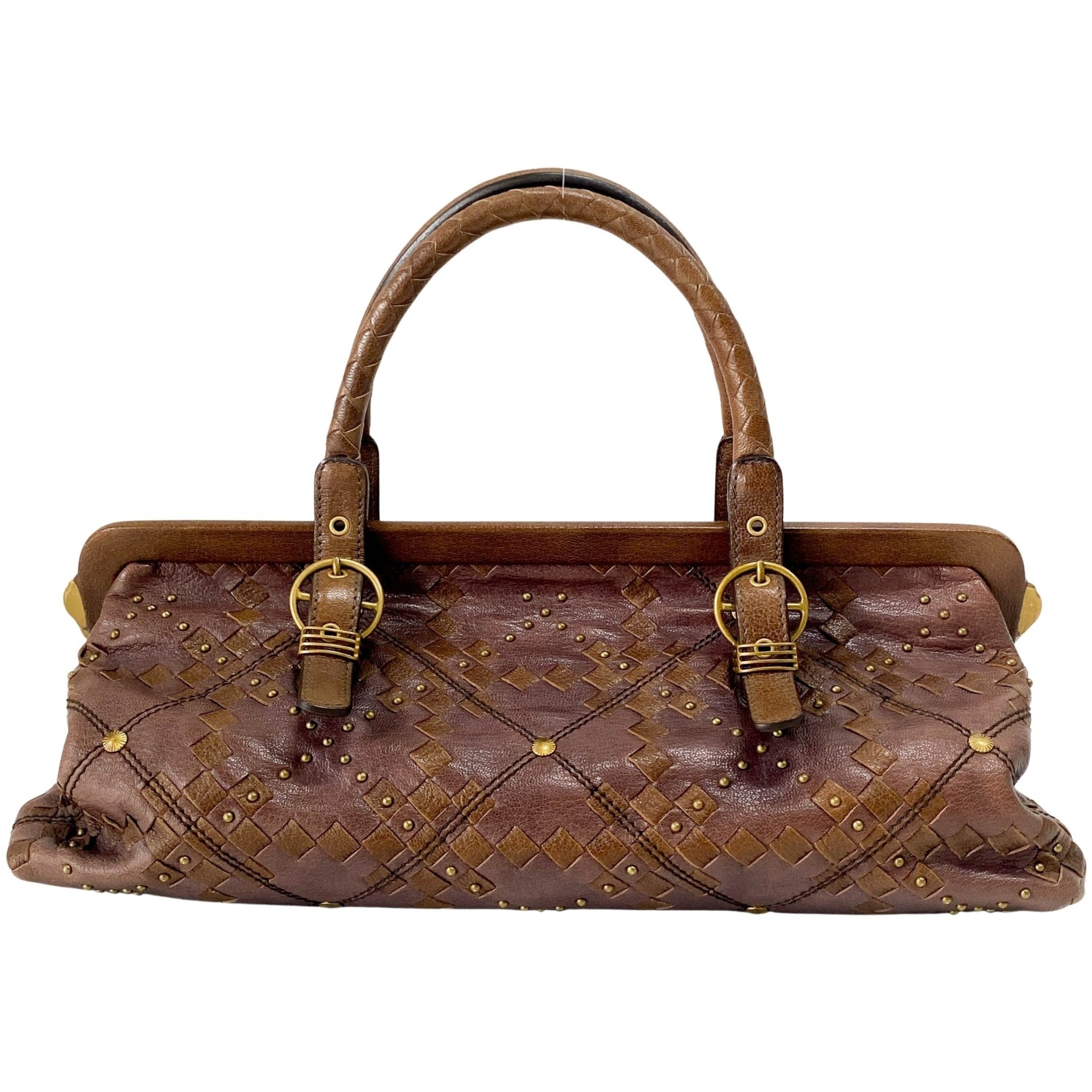 BOTTEGA VENETA Intrecciato & Studs Brown Leather Handle Bag, in , Sold by HIVE PRELOVED - Handle Bags, ,