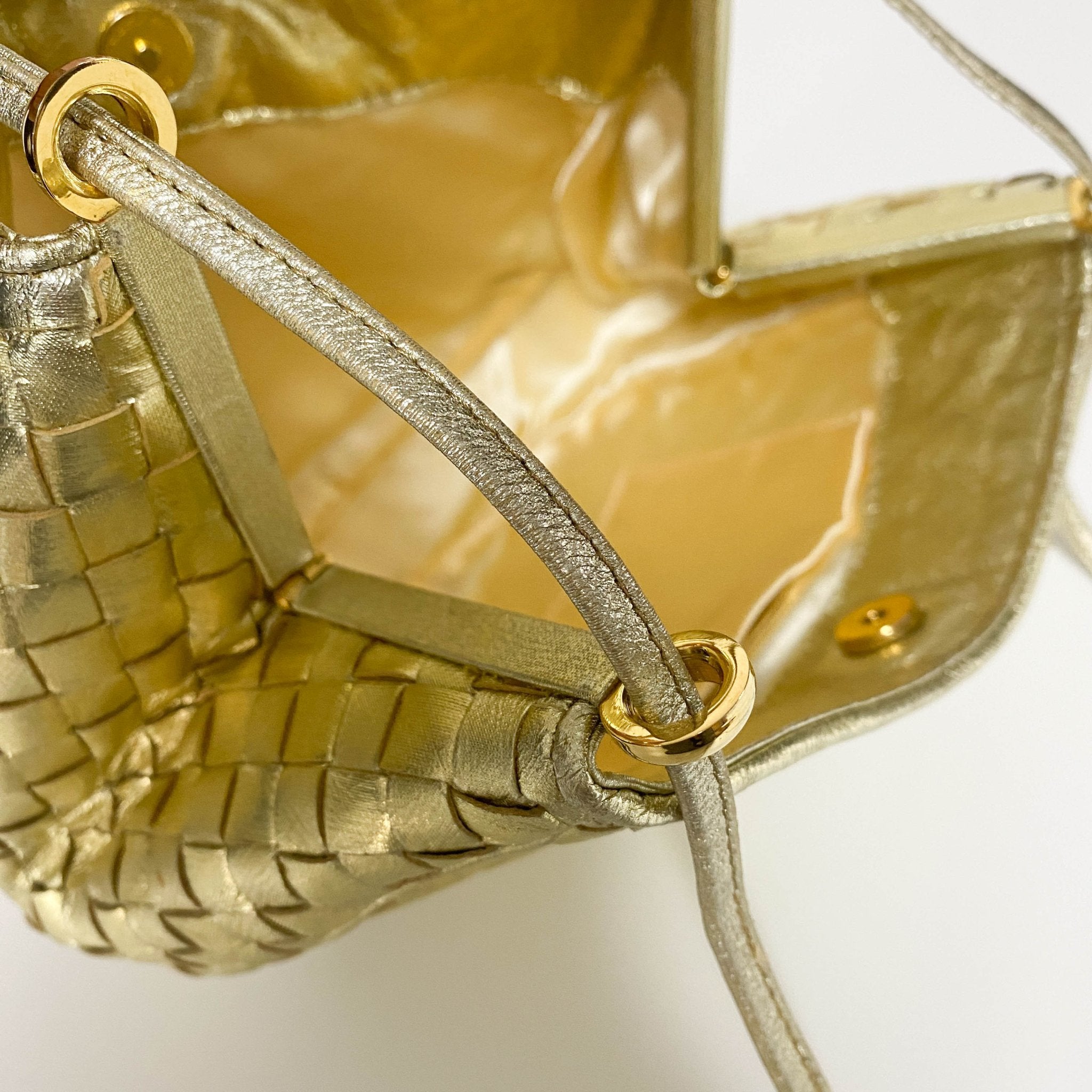 BOTTEGA VENETA Metallic Gold Intrecciato Leather Mini Shoulder / Crossbody Bag, in , Sold by HIVE PRELOVED - Shoulder Bags, ,