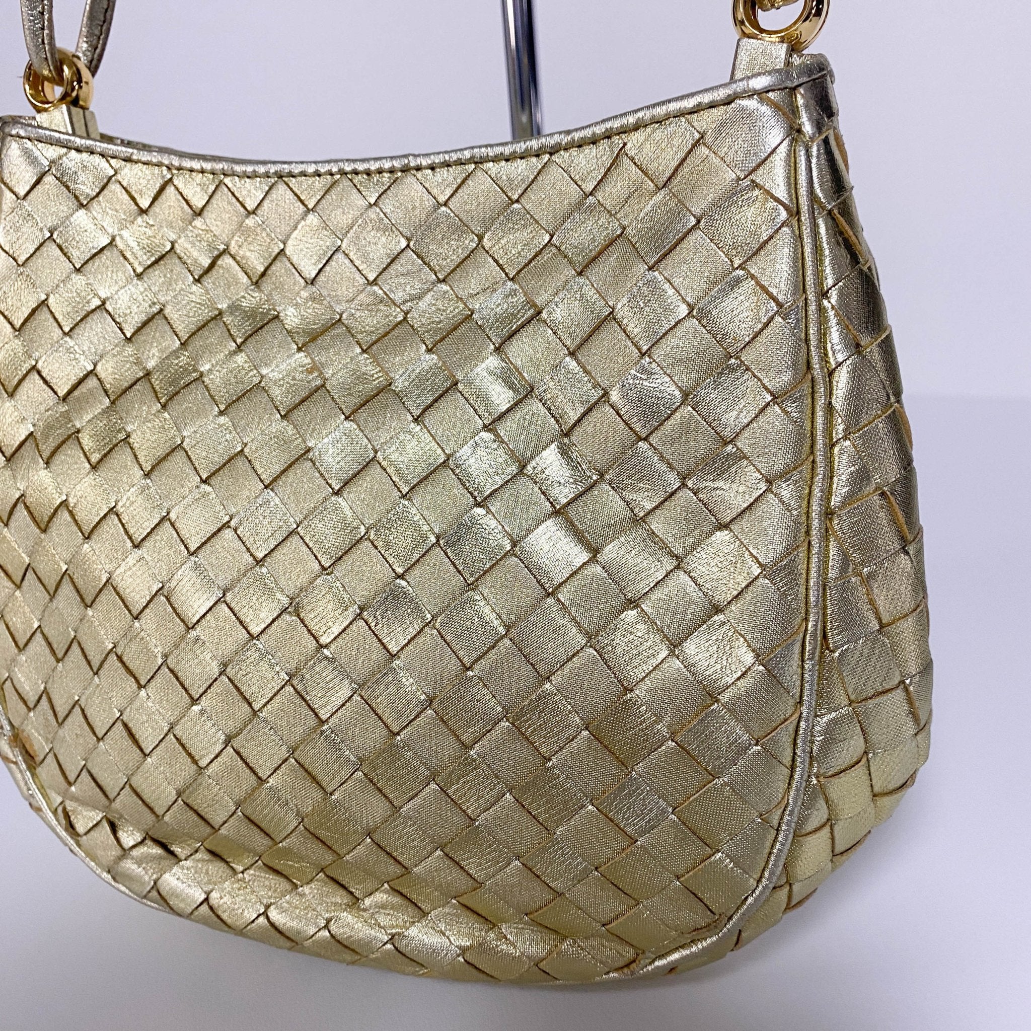 BOTTEGA VENETA Metallic Gold Intrecciato Leather Mini Shoulder / Crossbody Bag, in , Sold by HIVE PRELOVED - Shoulder Bags, ,