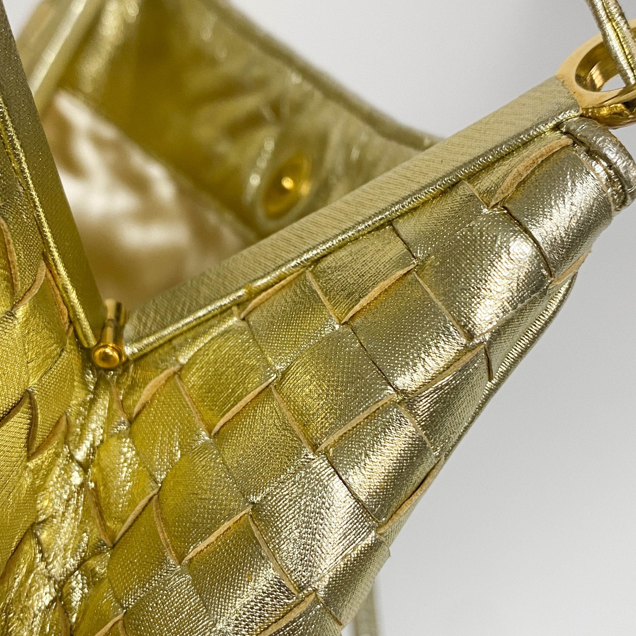 BOTTEGA VENETA Metallic Gold Intrecciato Leather Mini Shoulder / Crossbody Bag, in , Sold by HIVE PRELOVED - Shoulder Bags, ,