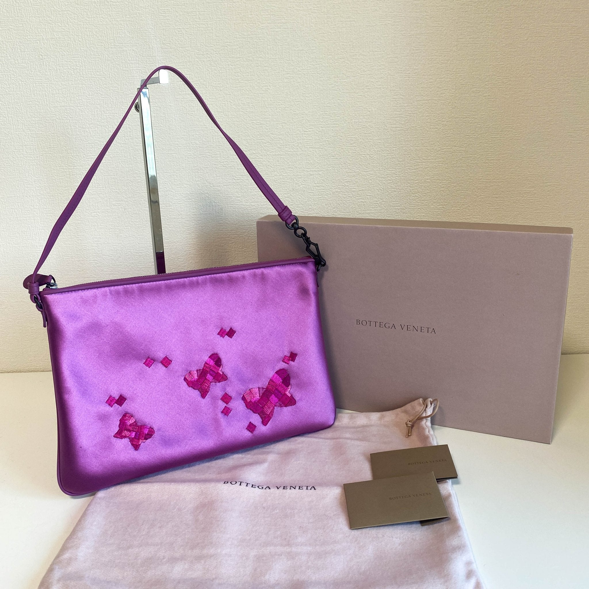 BOTTEGA VENETA Purple Satin Butterflies Embroidered Shoulder Bag, in , Sold by HIVE PRELOVED - Shoulder Bags, ,
