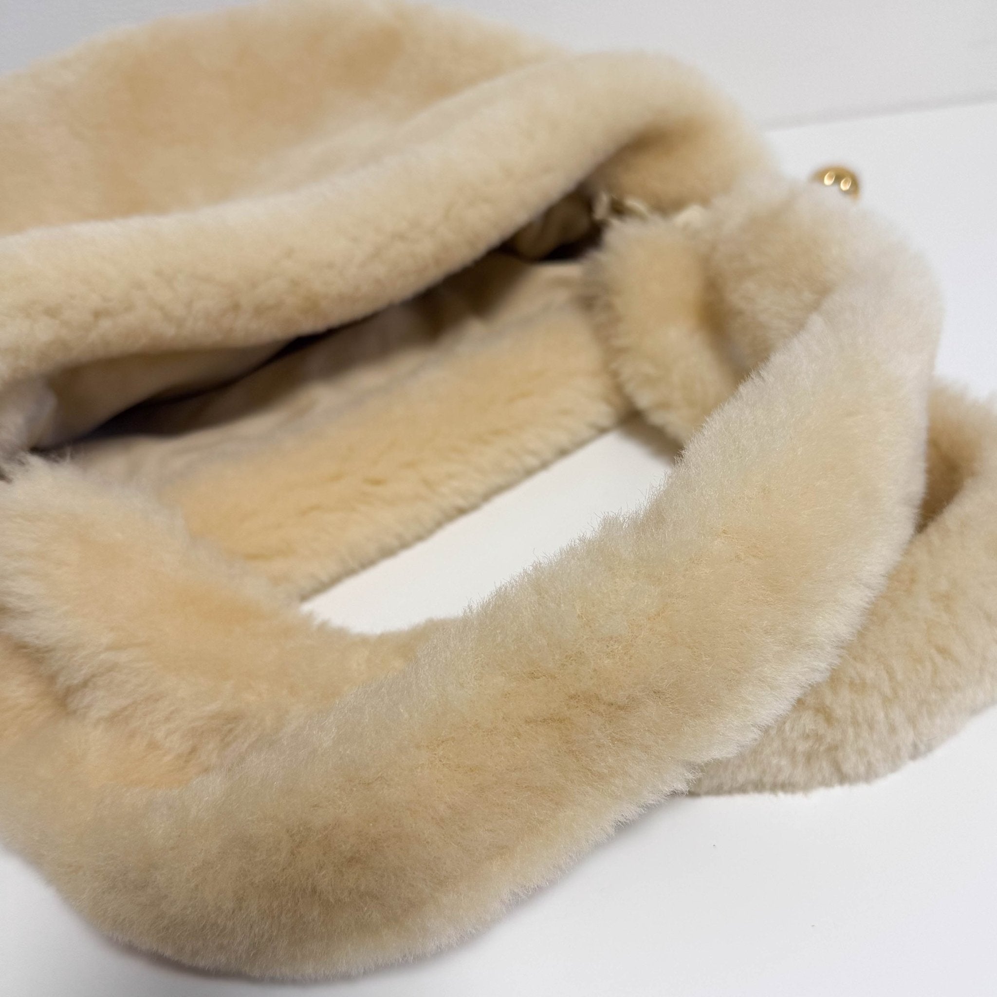 BOTTEGA VENETA Shearling Drop Bag in Porridge & Gold, in , Sold by HIVE PRELOVED - Shoulder Bags, ,