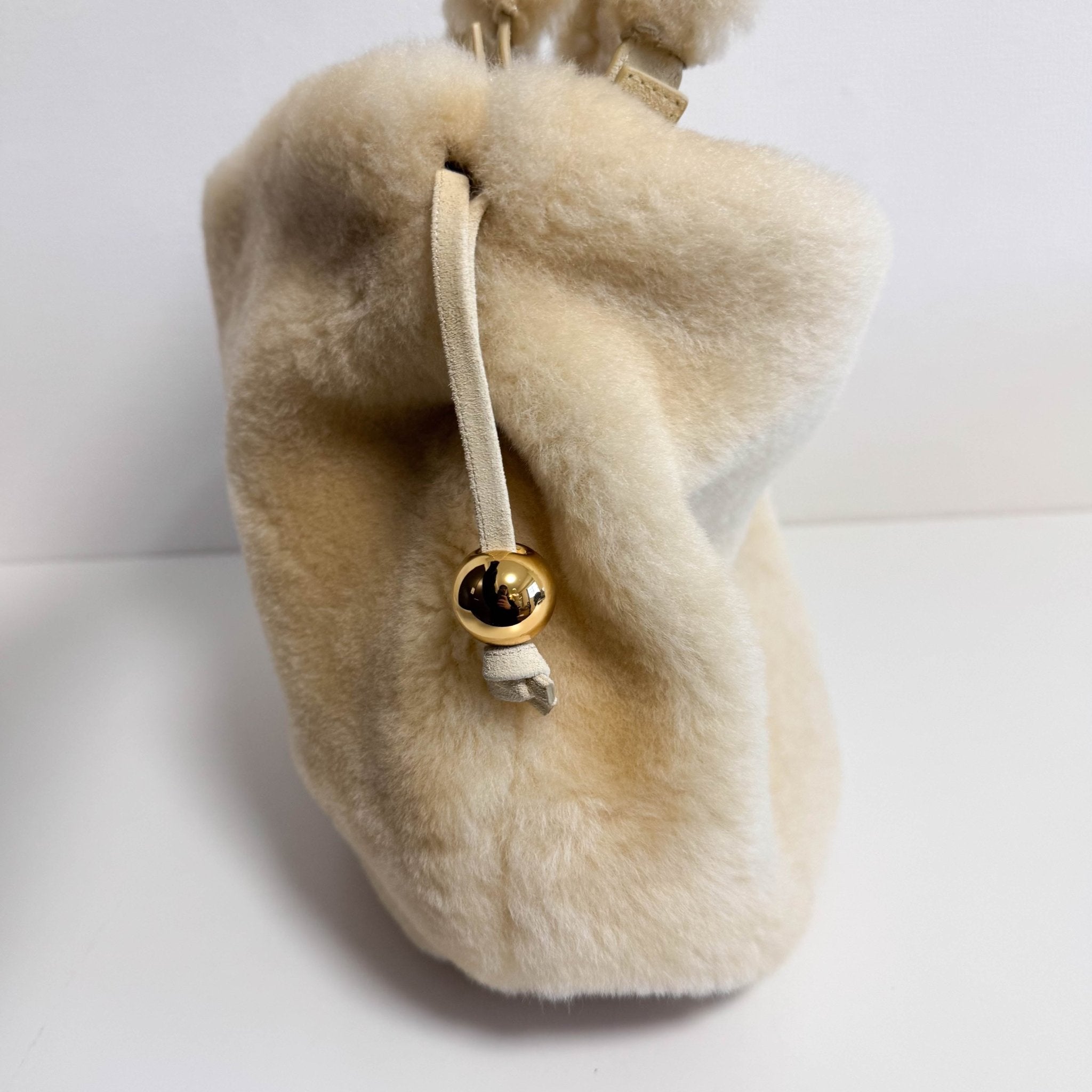 BOTTEGA VENETA Shearling Drop Bag in Porridge & Gold, in , Sold by HIVE PRELOVED - Shoulder Bags, ,