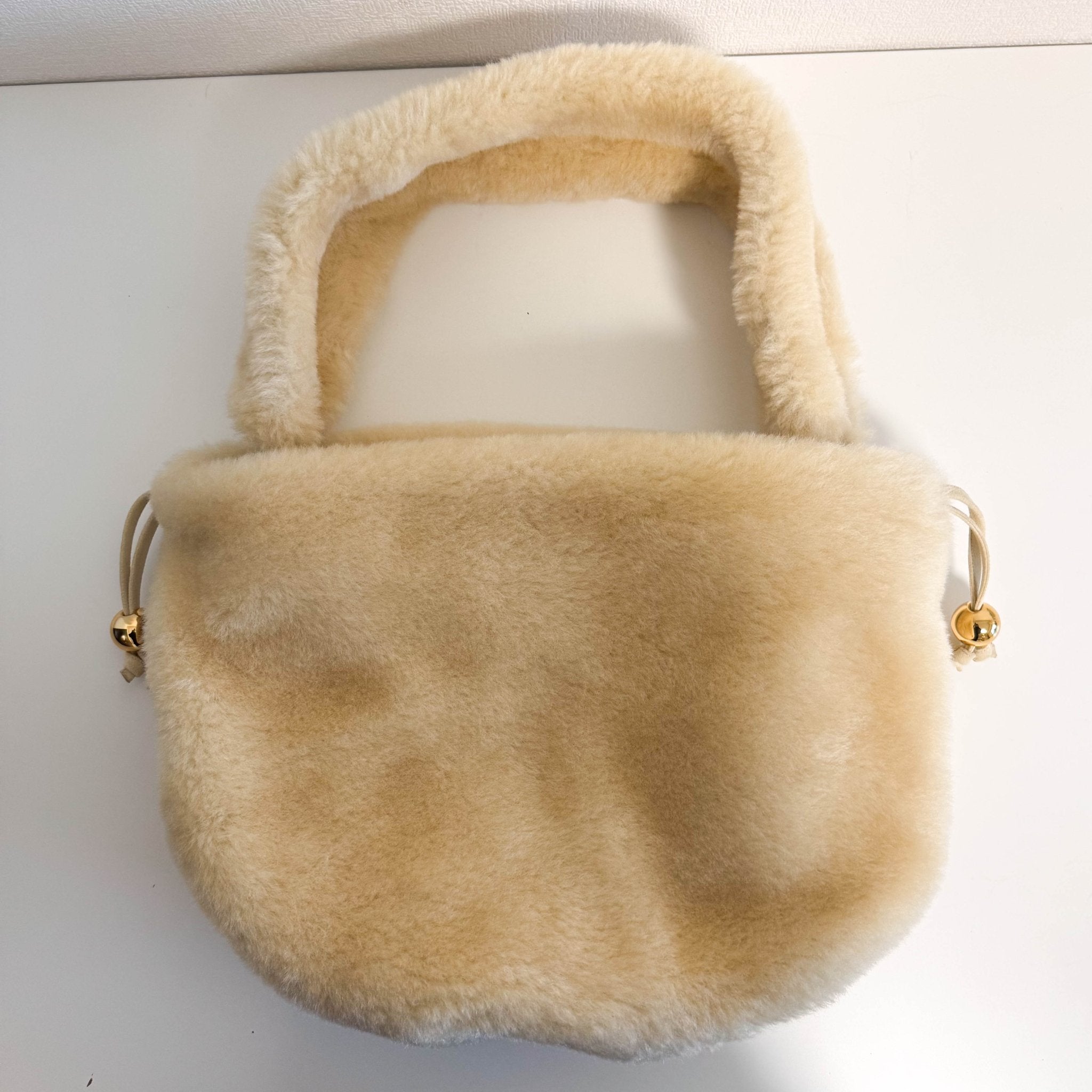 BOTTEGA VENETA Shearling Drop Bag in Porridge & Gold, in , Sold by HIVE PRELOVED - Shoulder Bags, ,
