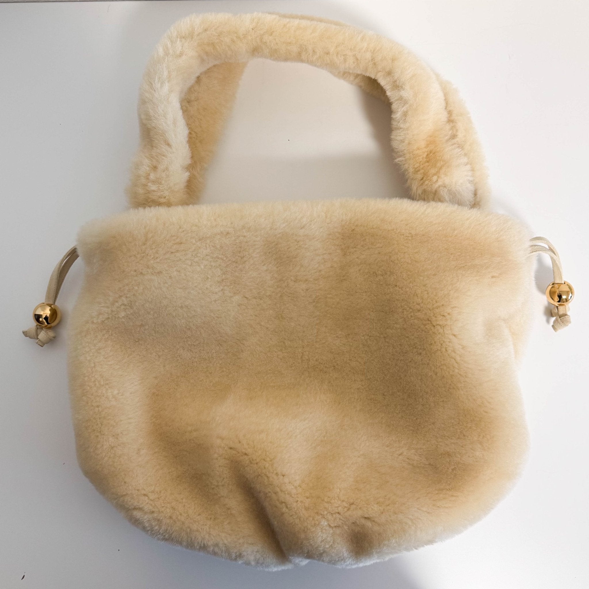 BOTTEGA VENETA Shearling Drop Bag in Porridge & Gold, in , Sold by HIVE PRELOVED - Shoulder Bags, ,