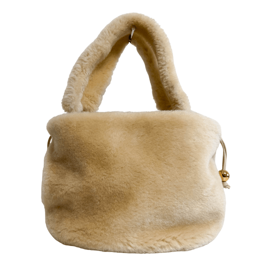 BOTTEGA VENETA Shearling Drop Bag in Porridge & Gold, in , Sold by HIVE PRELOVED - Shoulder Bags, ,