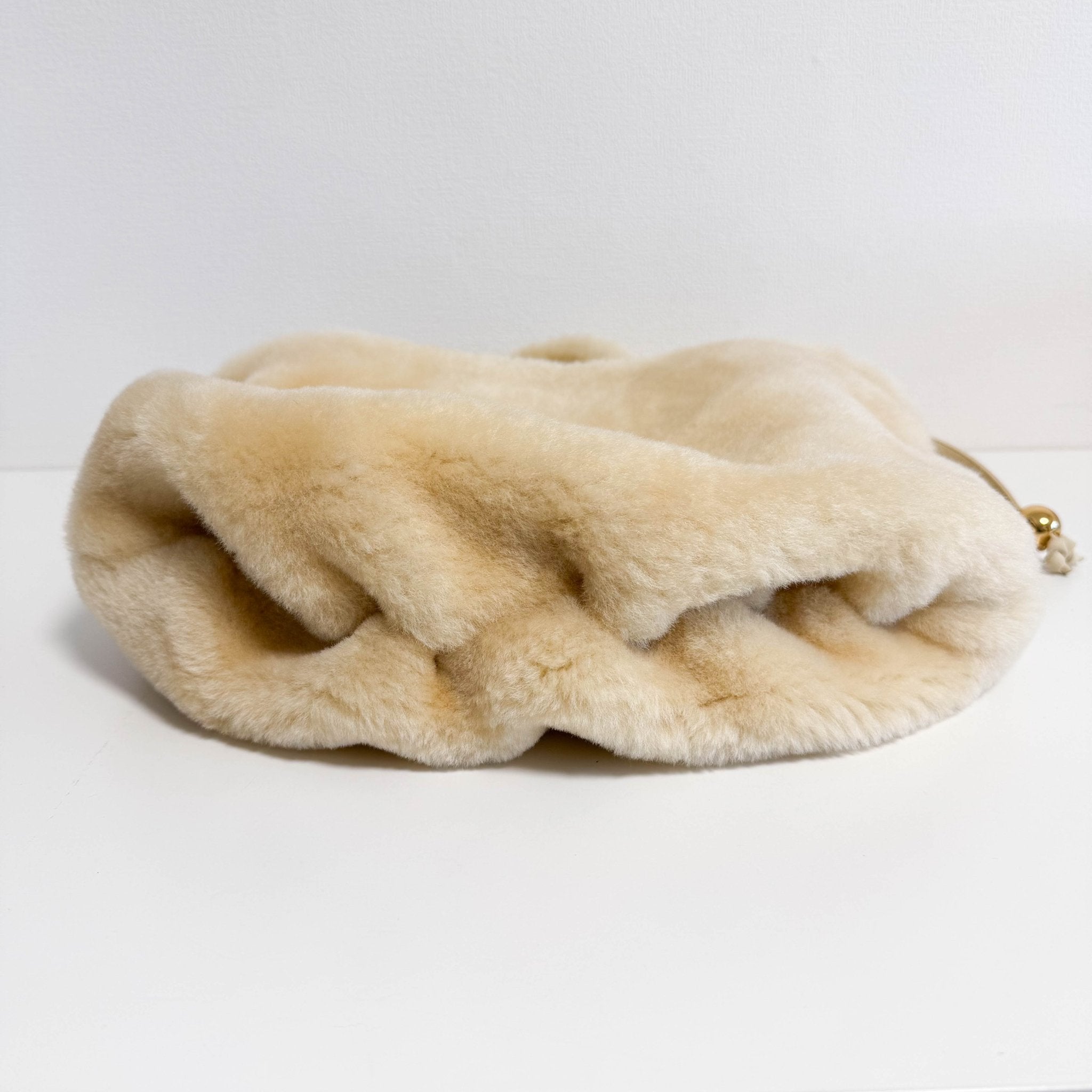 BOTTEGA VENETA Shearling Drop Bag in Porridge & Gold, in , Sold by HIVE PRELOVED - Shoulder Bags, ,