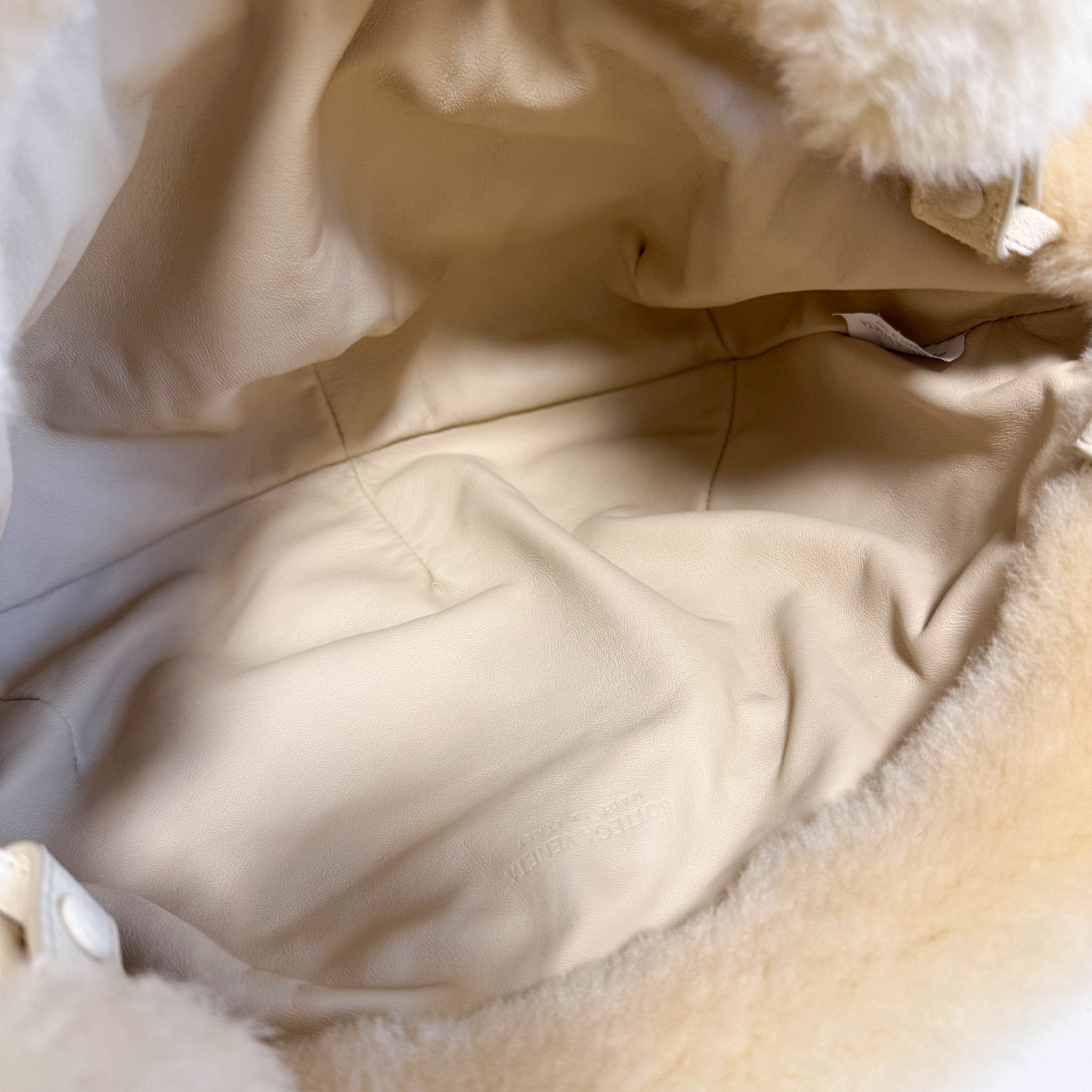 BOTTEGA VENETA Shearling Drop Bag in Porridge & Gold, in , Sold by HIVE PRELOVED - Shoulder Bags, ,