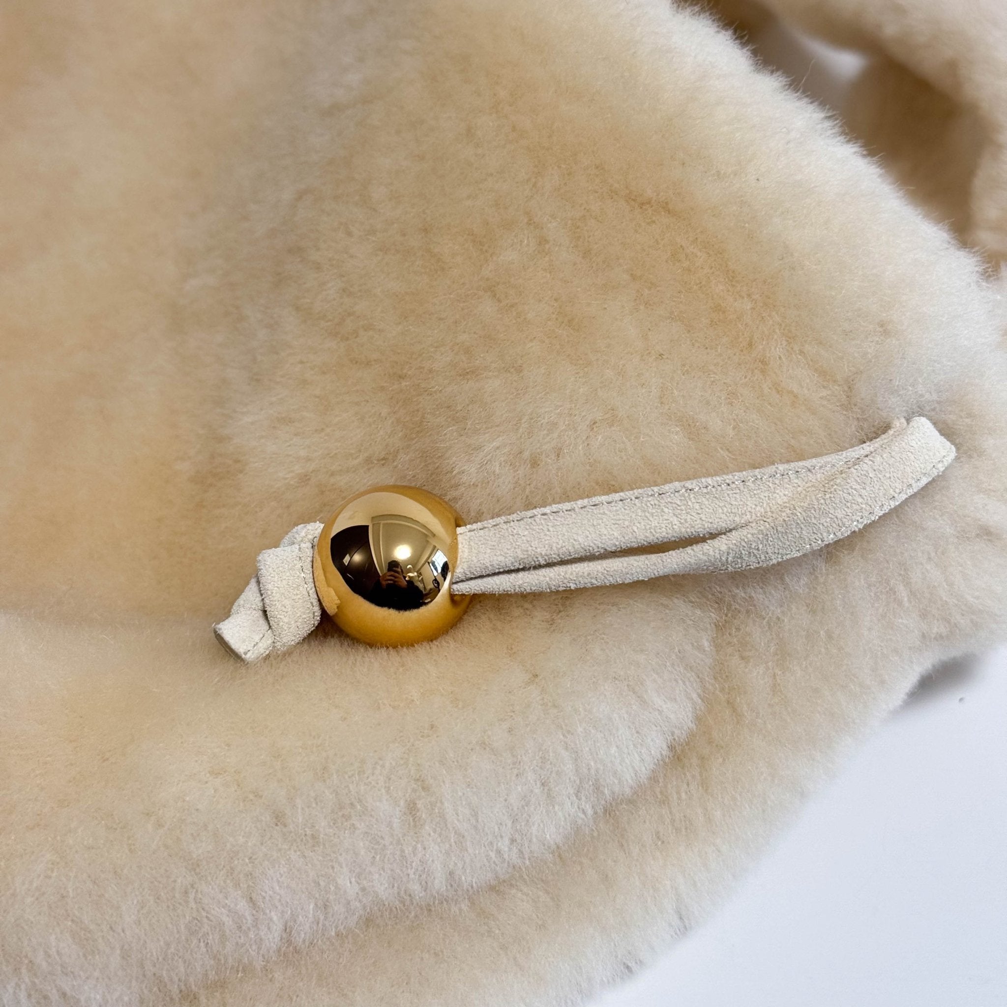 BOTTEGA VENETA Shearling Drop Bag in Porridge & Gold, in , Sold by HIVE PRELOVED - Shoulder Bags, ,