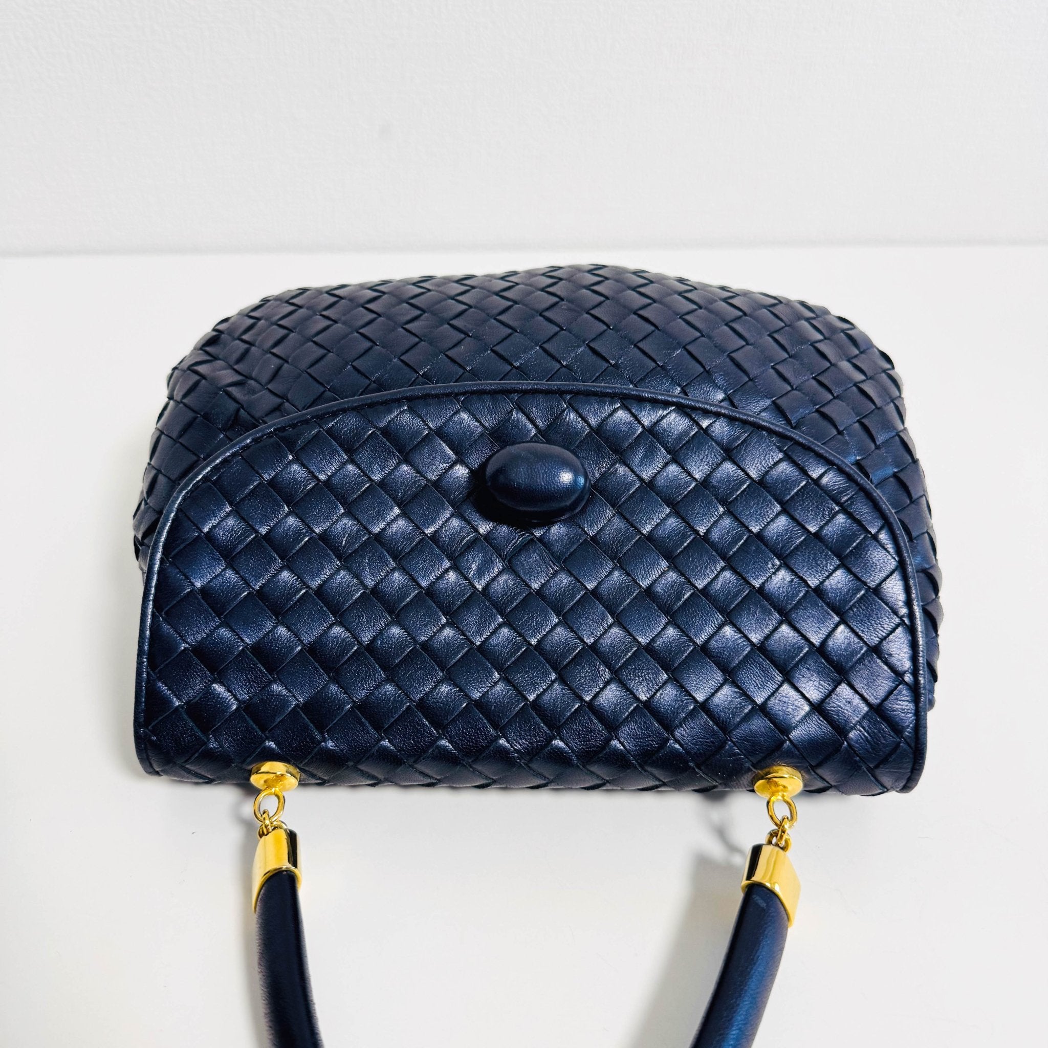 BOTTEGA VENETA Vintage Intrecciato Metalic Navy Leather Handbag, in , Sold by HIVE PRELOVED - Handle Bags, ,