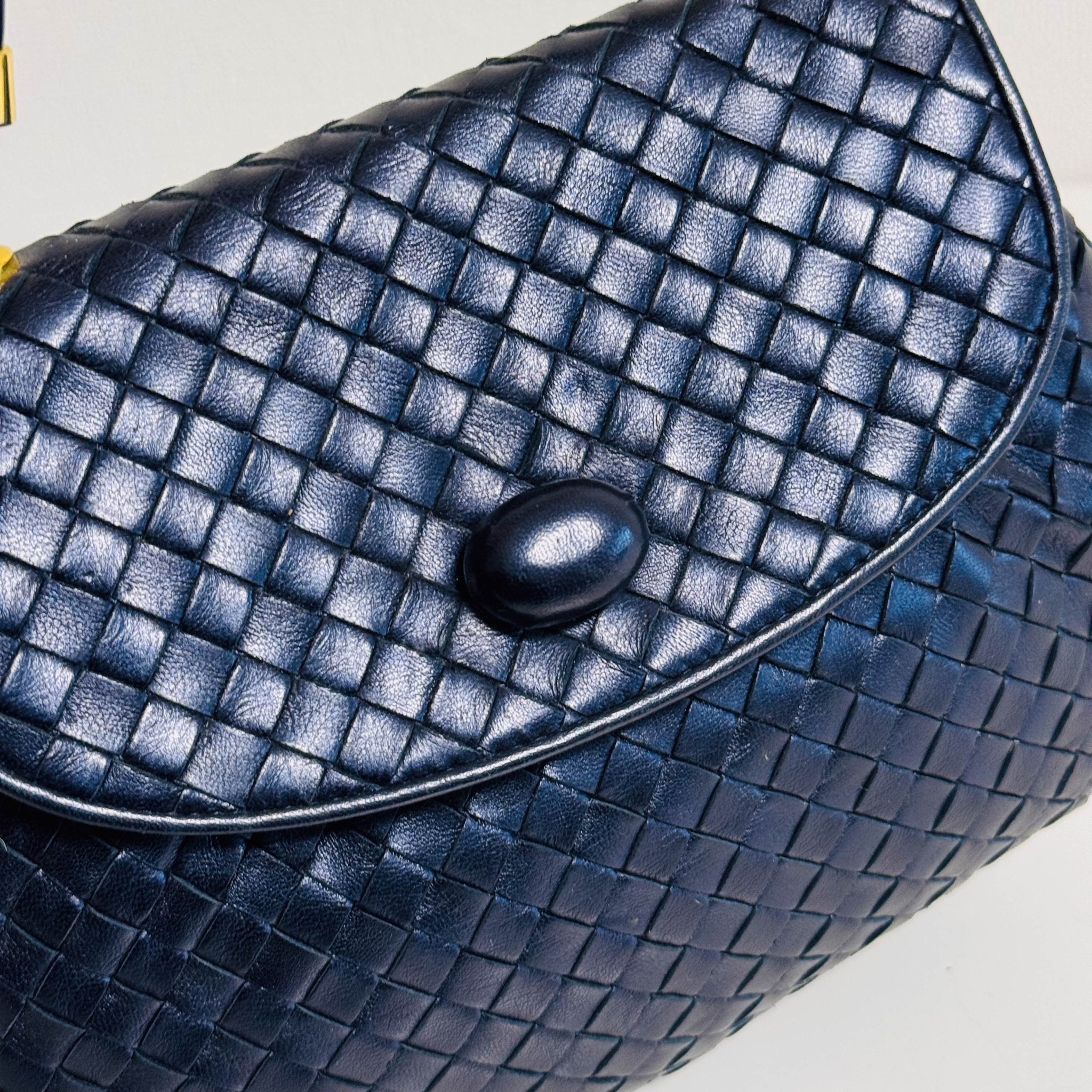 BOTTEGA VENETA Vintage Intrecciato Metalic Navy Leather Handbag, in , Sold by HIVE PRELOVED - Handle Bags, ,