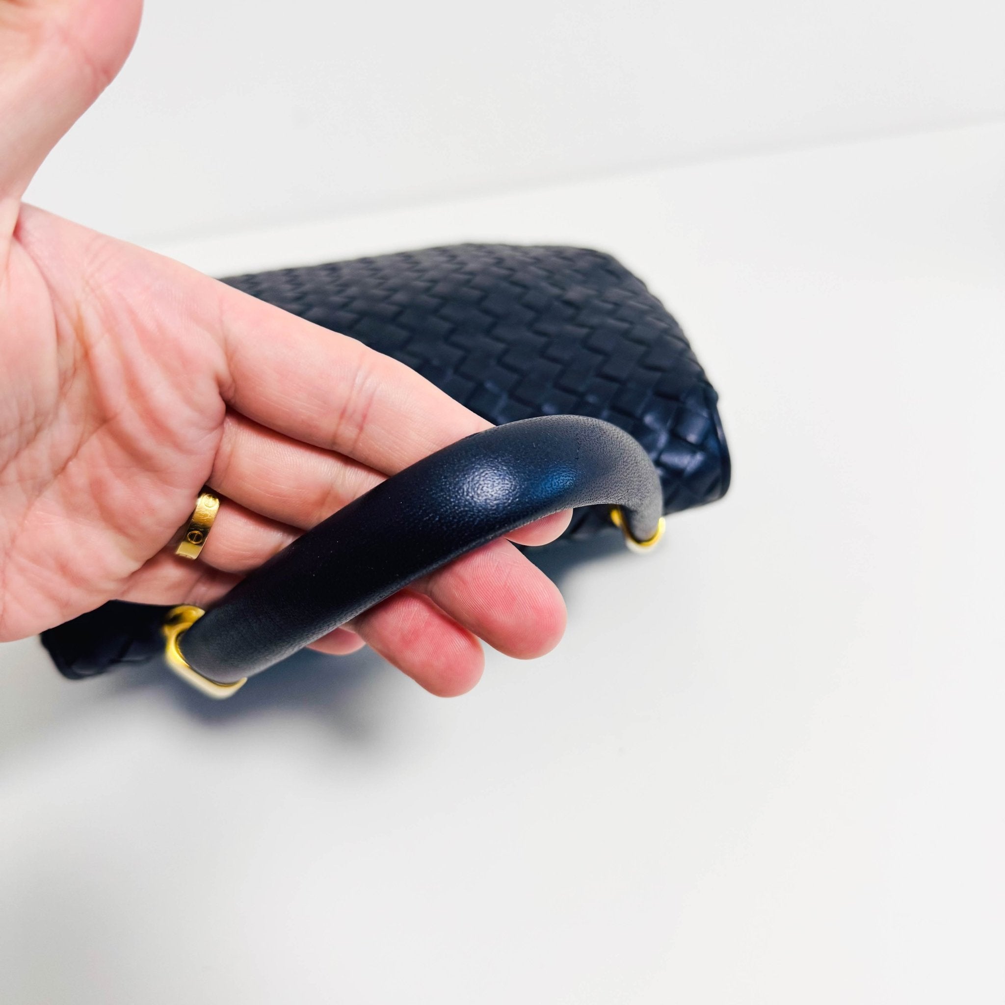 BOTTEGA VENETA Vintage Intrecciato Metalic Navy Leather Handbag, in , Sold by HIVE PRELOVED - Handle Bags, ,