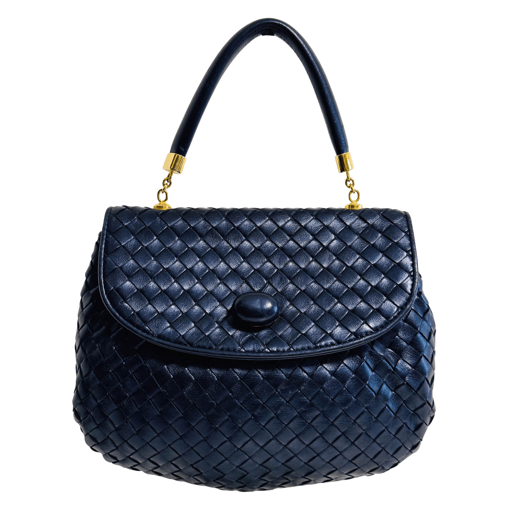 BOTTEGA VENETA Vintage Intrecciato Metalic Navy Leather Handbag, in , Sold by HIVE PRELOVED - Handle Bags, ,