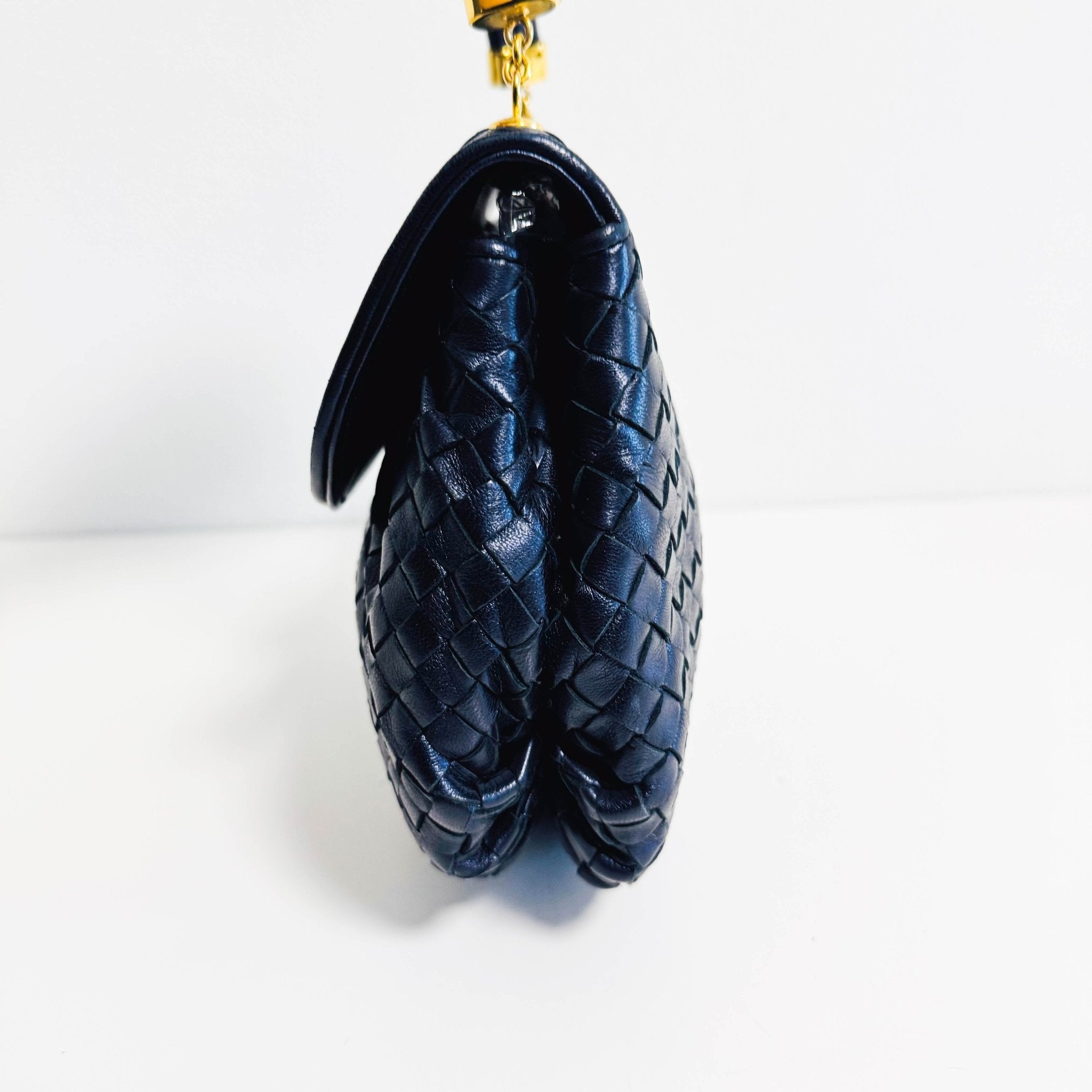 BOTTEGA VENETA Vintage Intrecciato Metalic Navy Leather Handbag, in , Sold by HIVE PRELOVED - Handle Bags, ,