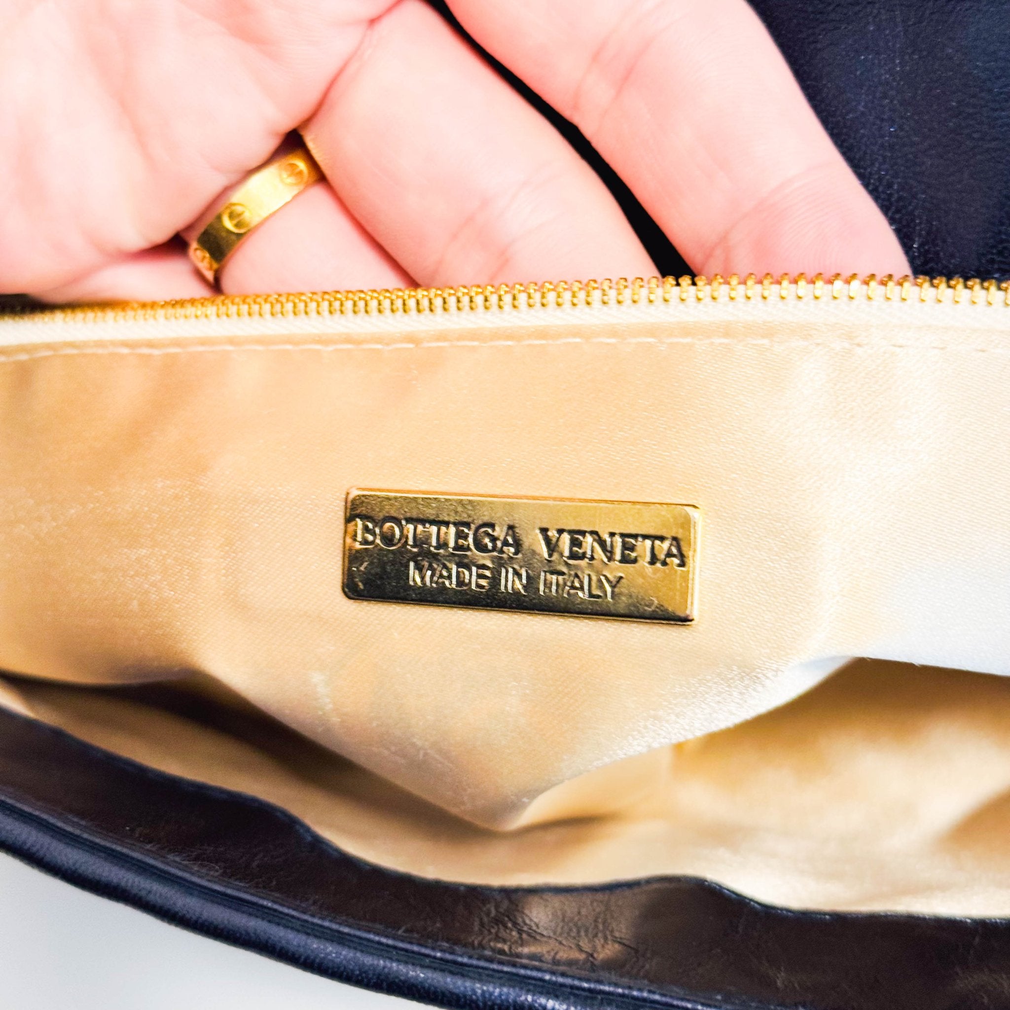 BOTTEGA VENETA Vintage Intrecciato Metalic Navy Leather Handbag, in , Sold by HIVE PRELOVED - Handle Bags, ,