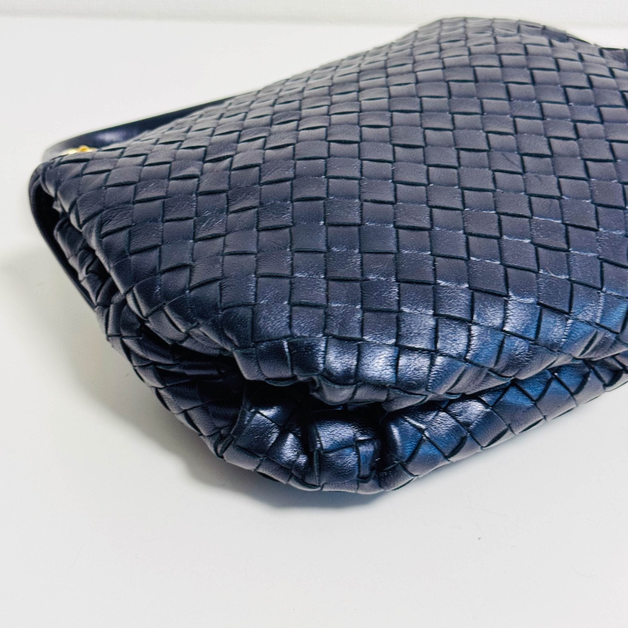 BOTTEGA VENETA Vintage Intrecciato Metalic Navy Leather Handbag, in , Sold by HIVE PRELOVED - Handle Bags, ,