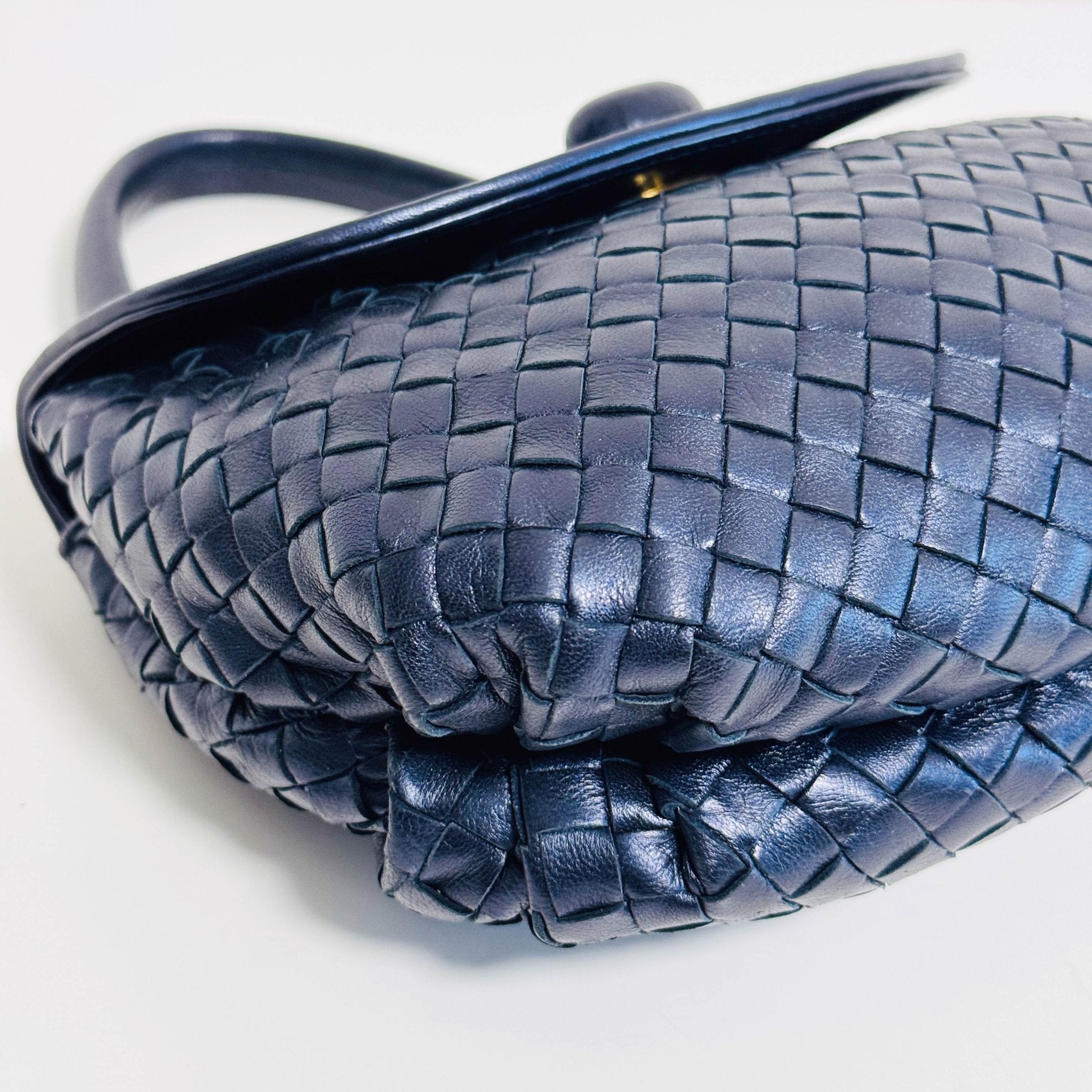 BOTTEGA VENETA Vintage Intrecciato Metalic Navy Leather Handbag, in , Sold by HIVE PRELOVED - Handle Bags, ,